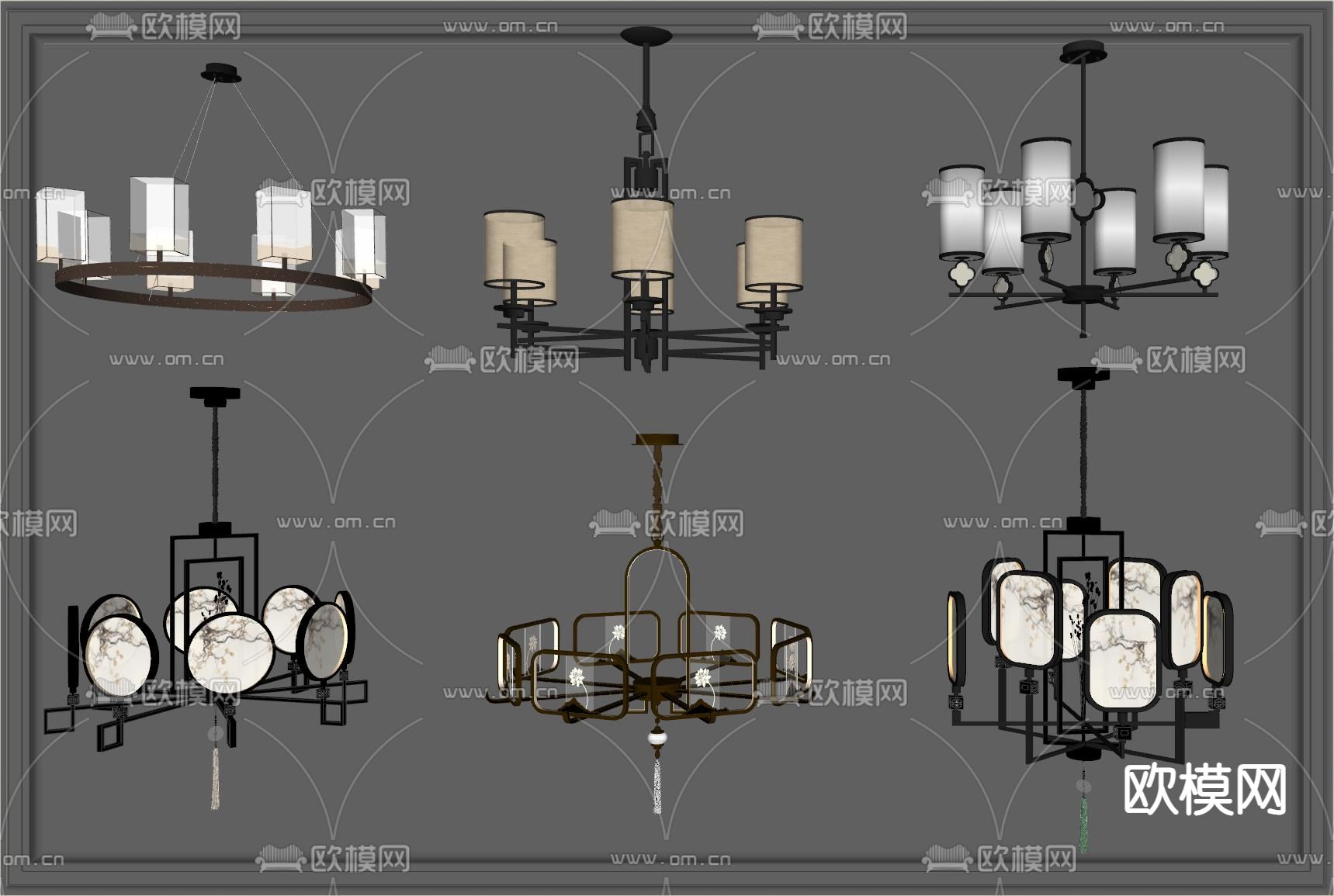 新中式吊灯su模型下载（渲染图2）