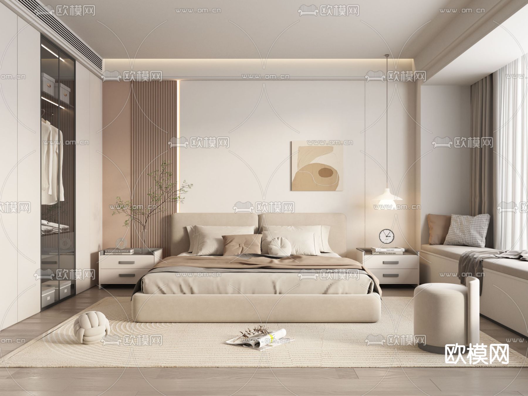 奶油风卧室 主人房3d模型下载