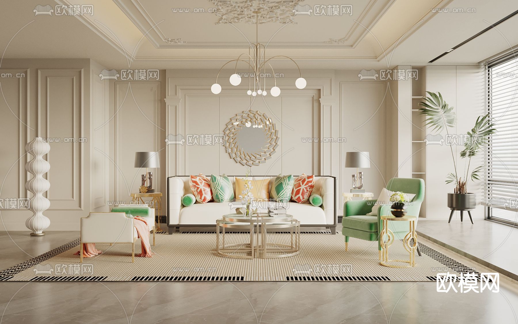 简欧客厅3d模型下载