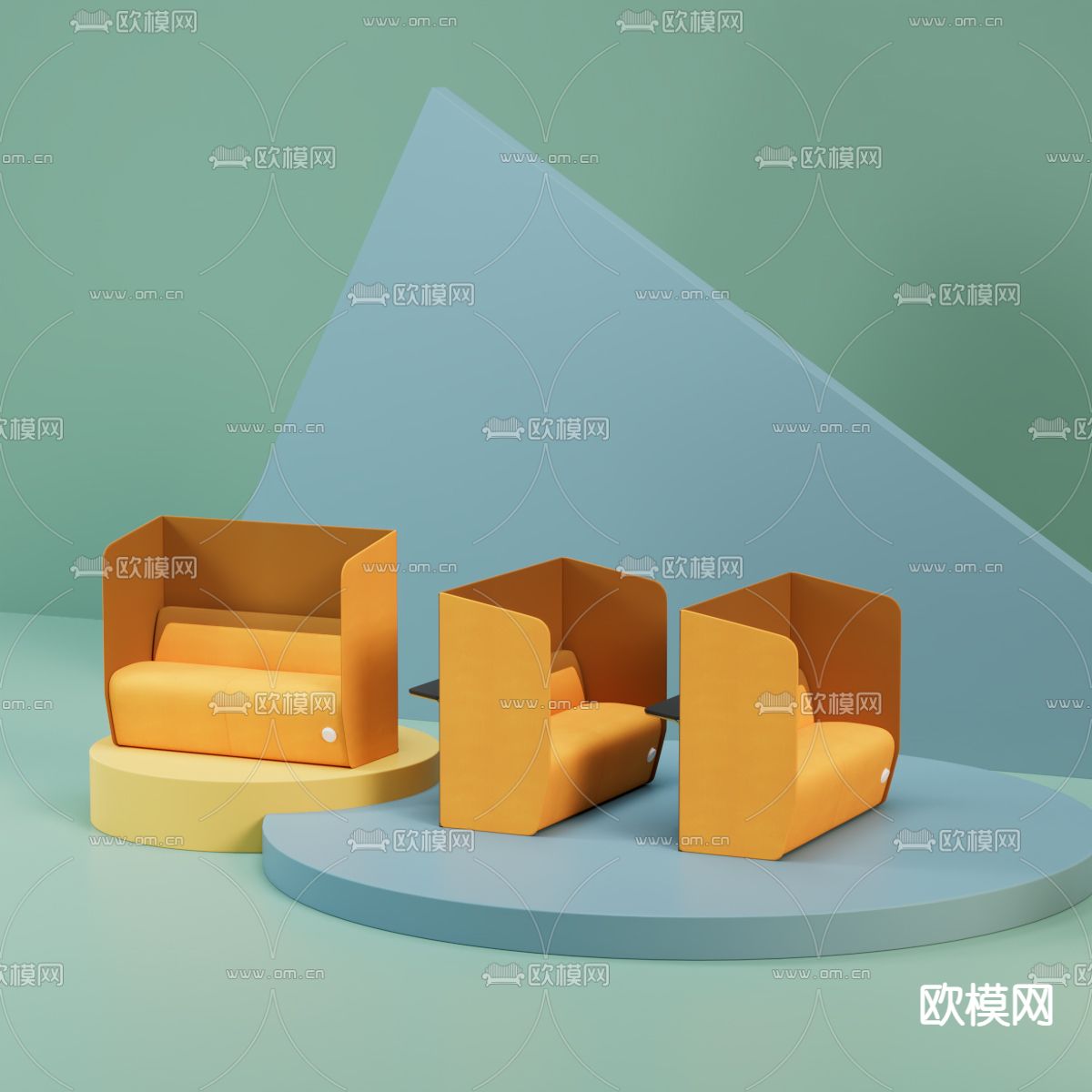 卡座沙发免费3d模型下载