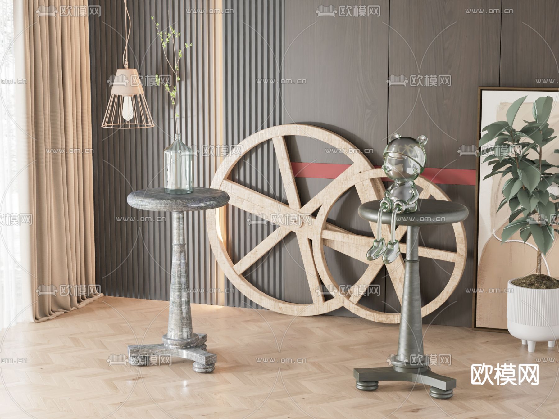 侘寂边几 角几 圆几3d模型下载