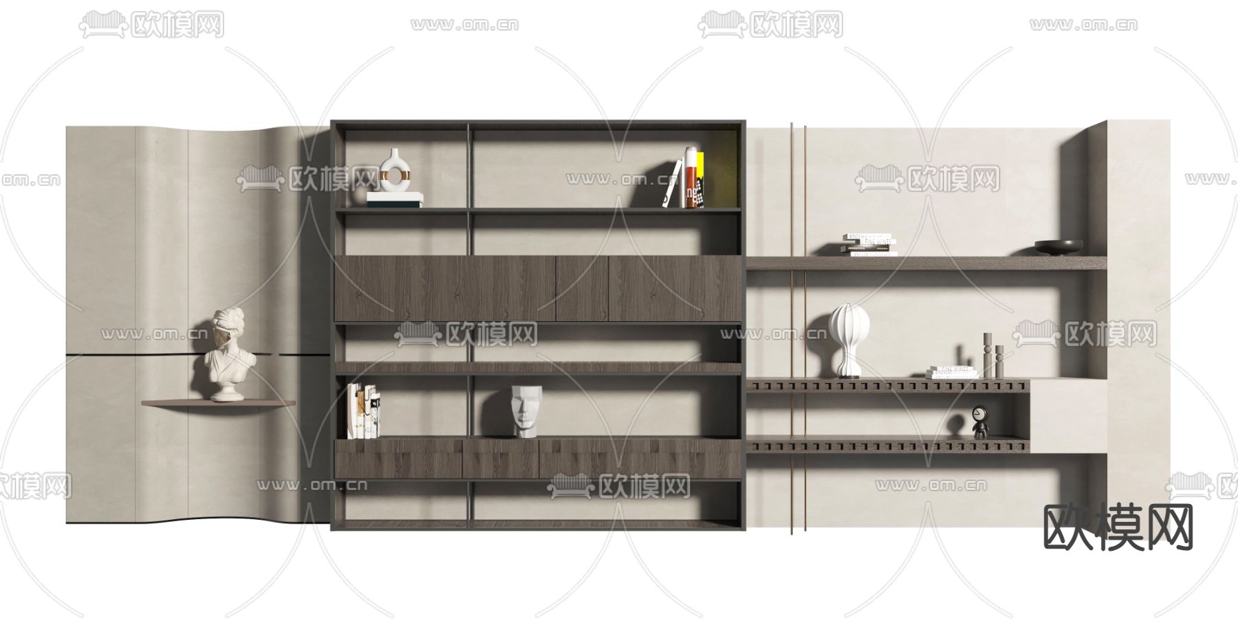 侘寂背景墙 装饰柜3d模型下载