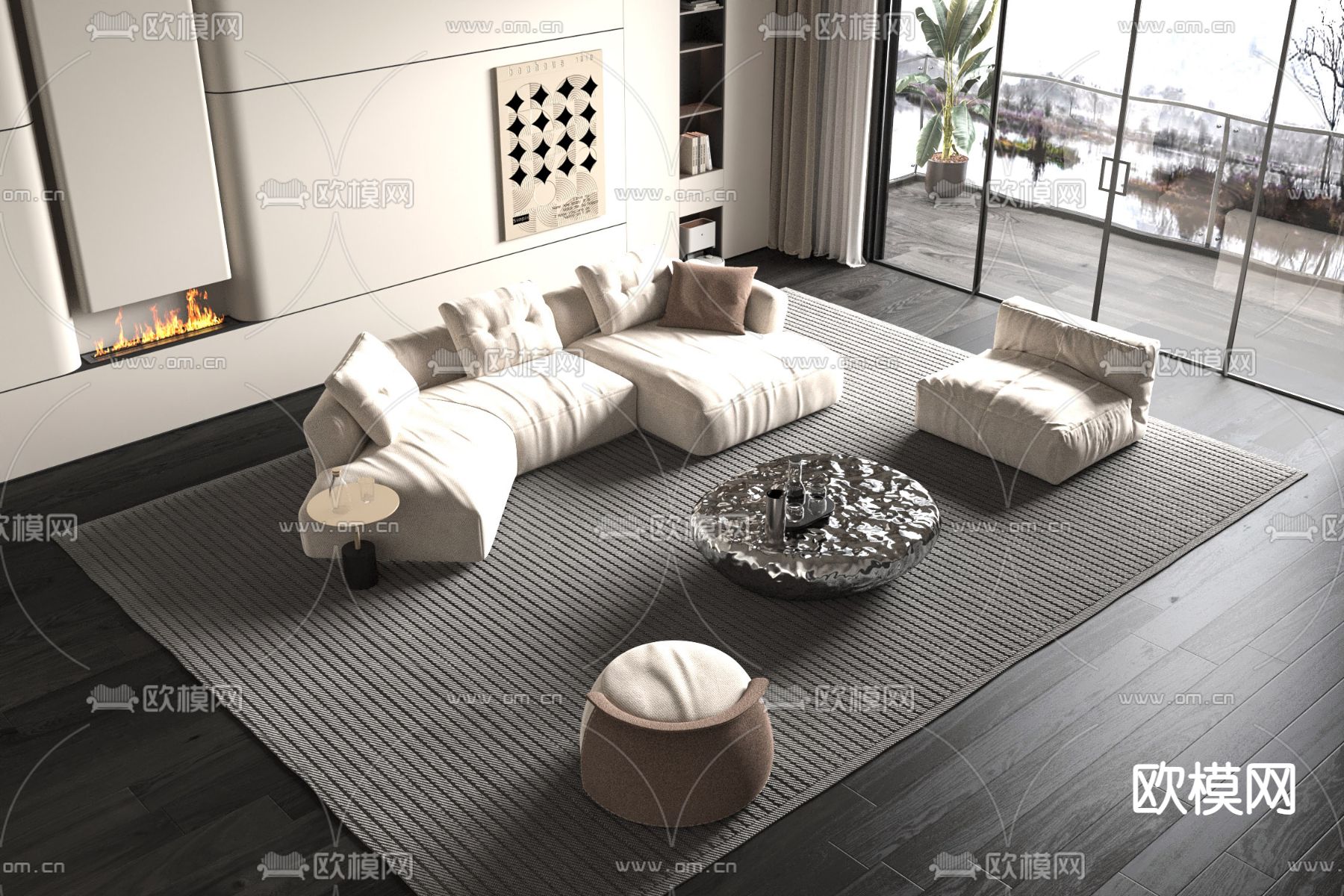 奶油风组合沙发3d模型下载