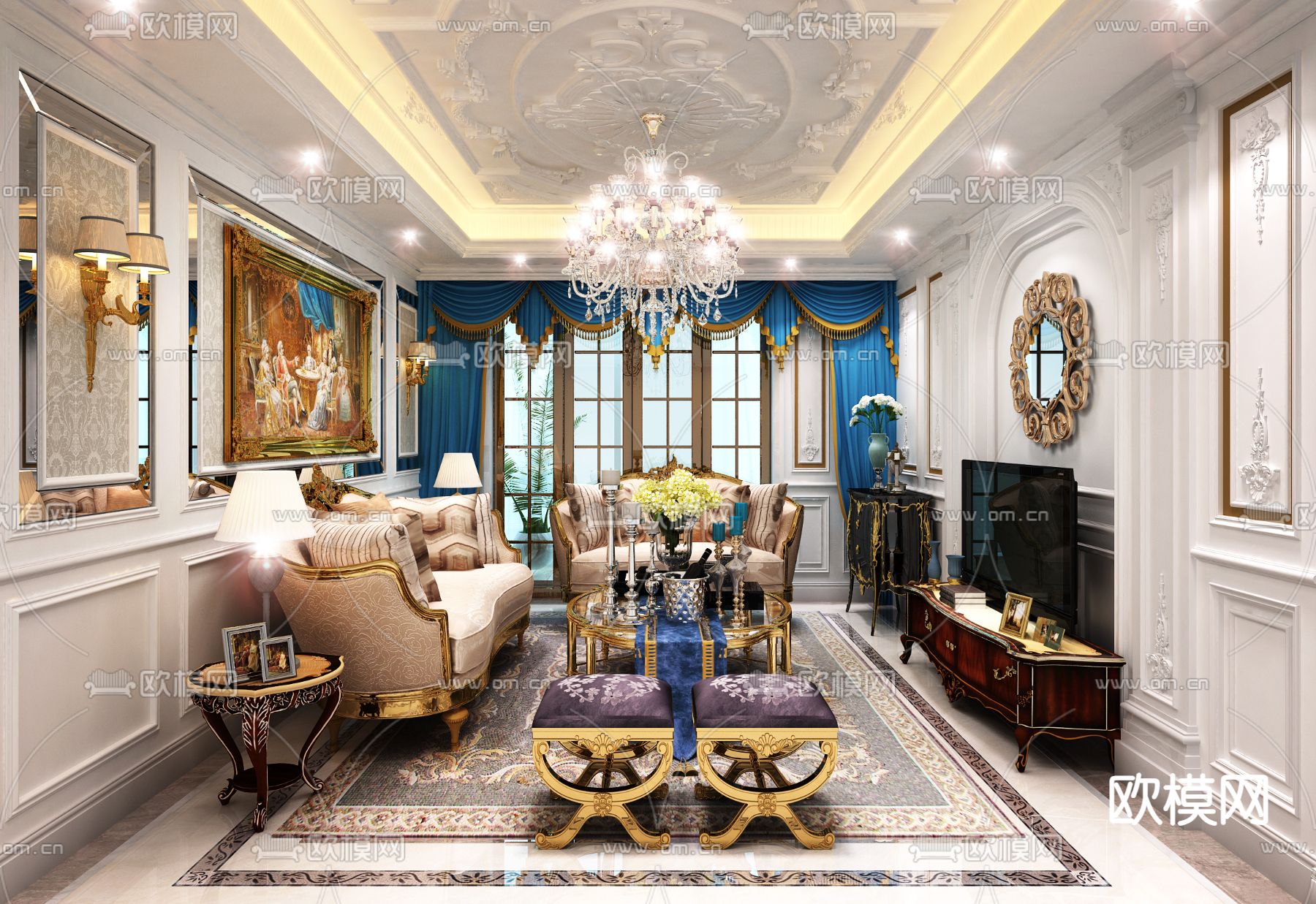 法式客厅免费3d模型下载