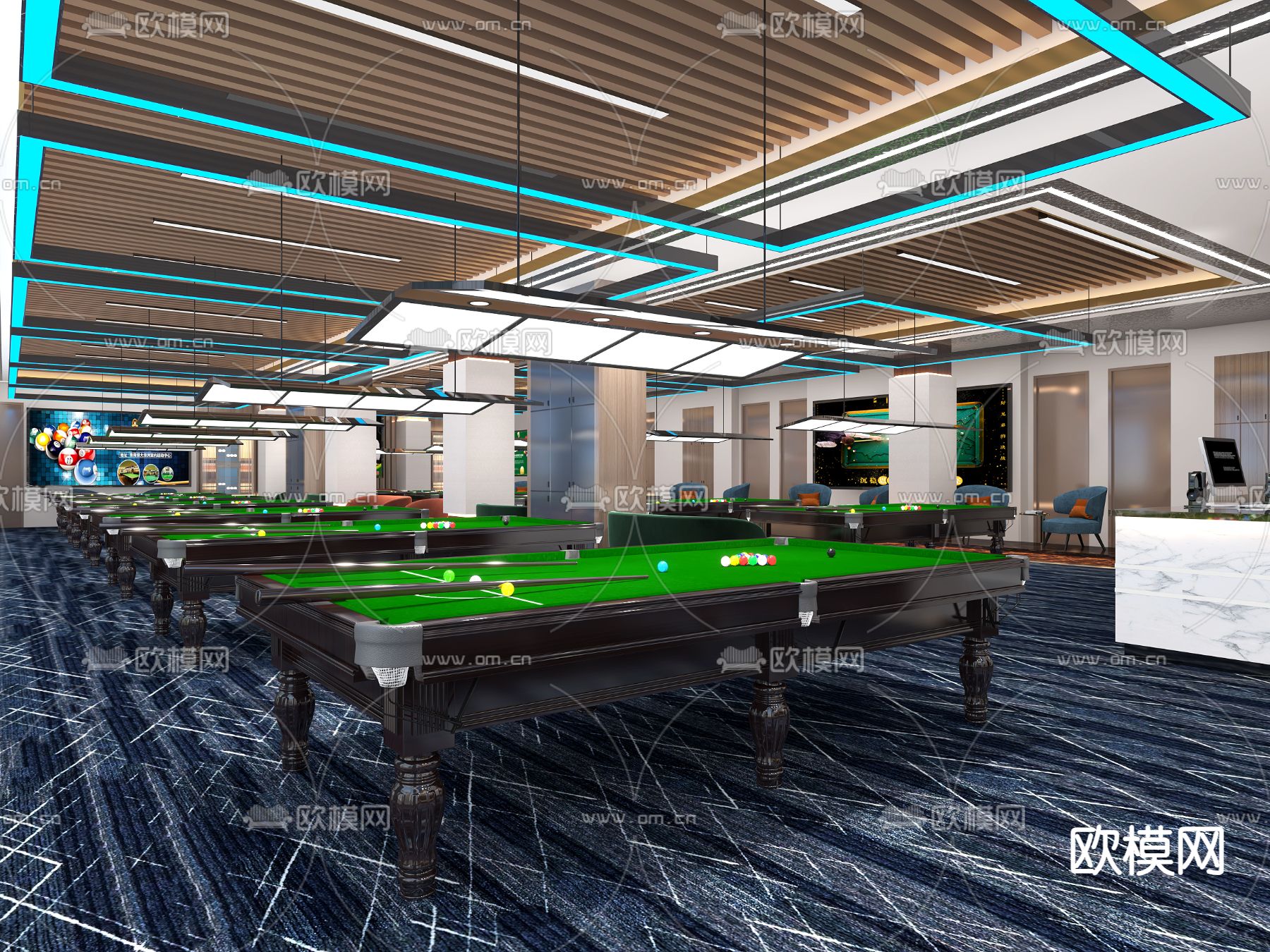 台球厅 桌球馆3d模型下载（渲染图1）