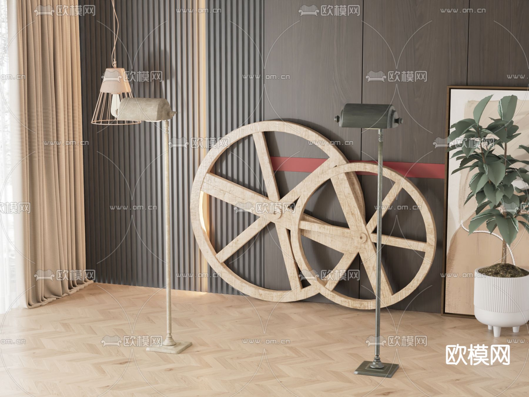 侘寂落地灯3d模型下载