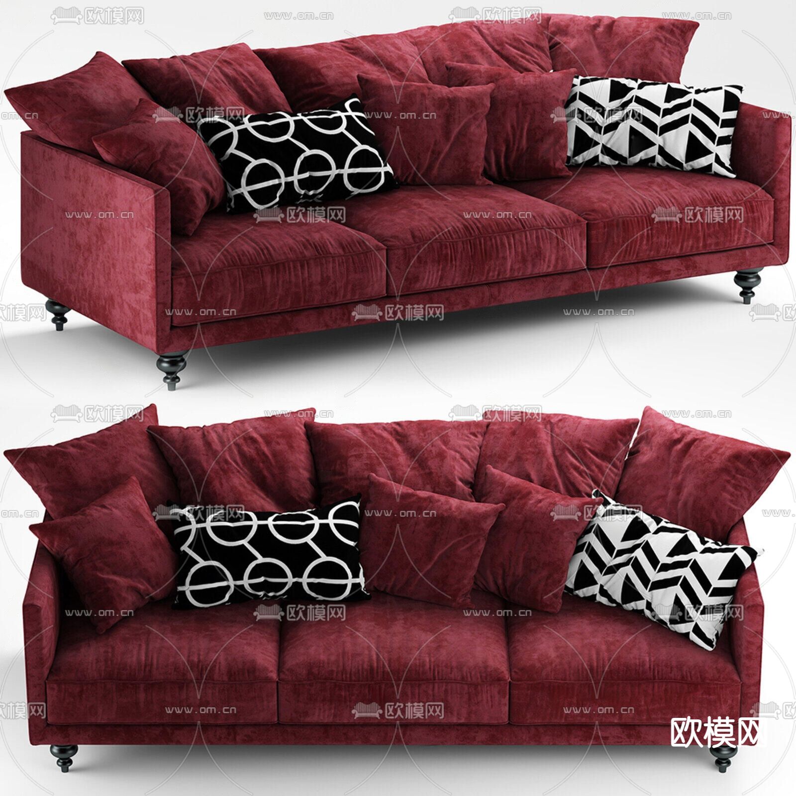 美式沙发 软体沙发 三人沙发3d模型下载
