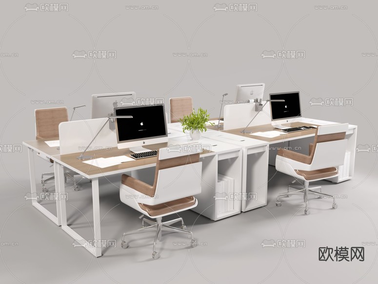 职员桌椅 屏风卡位3d模型下载