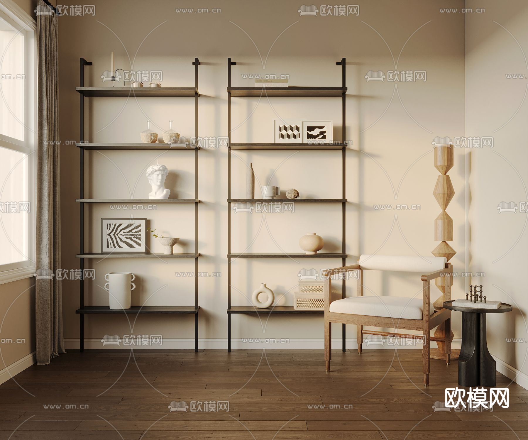 侘寂风装饰架 置物架3d模型下载