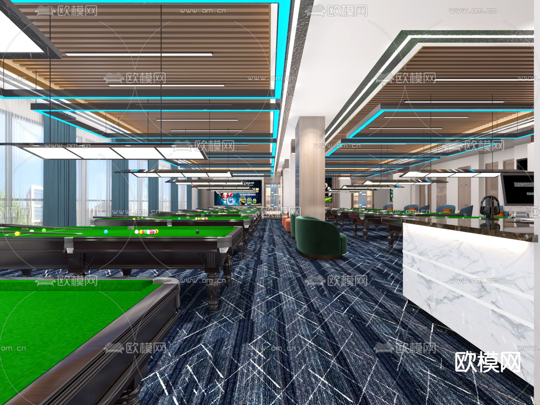 台球厅 桌球馆3d模型下载（渲染图2）