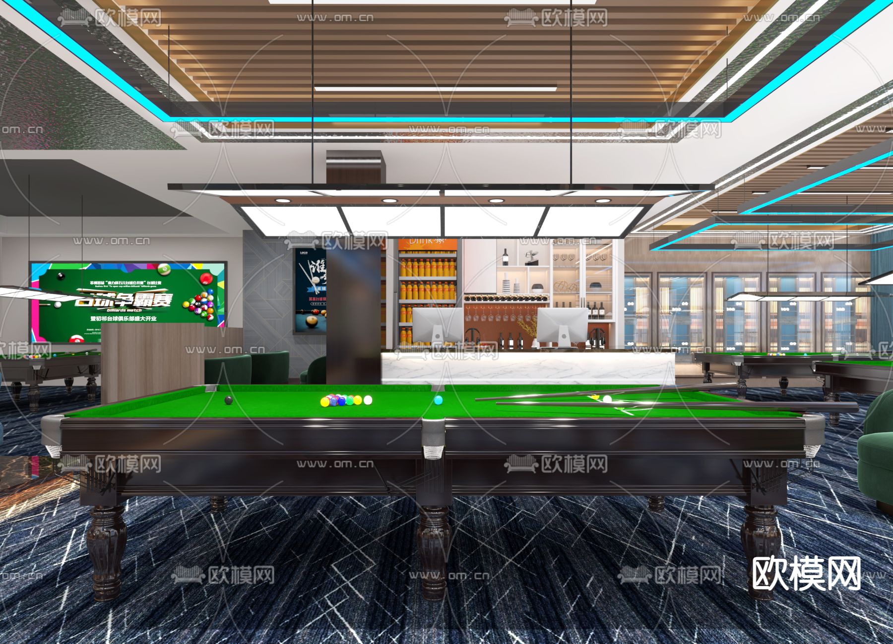 台球厅 桌球馆3d模型下载（渲染图5）
