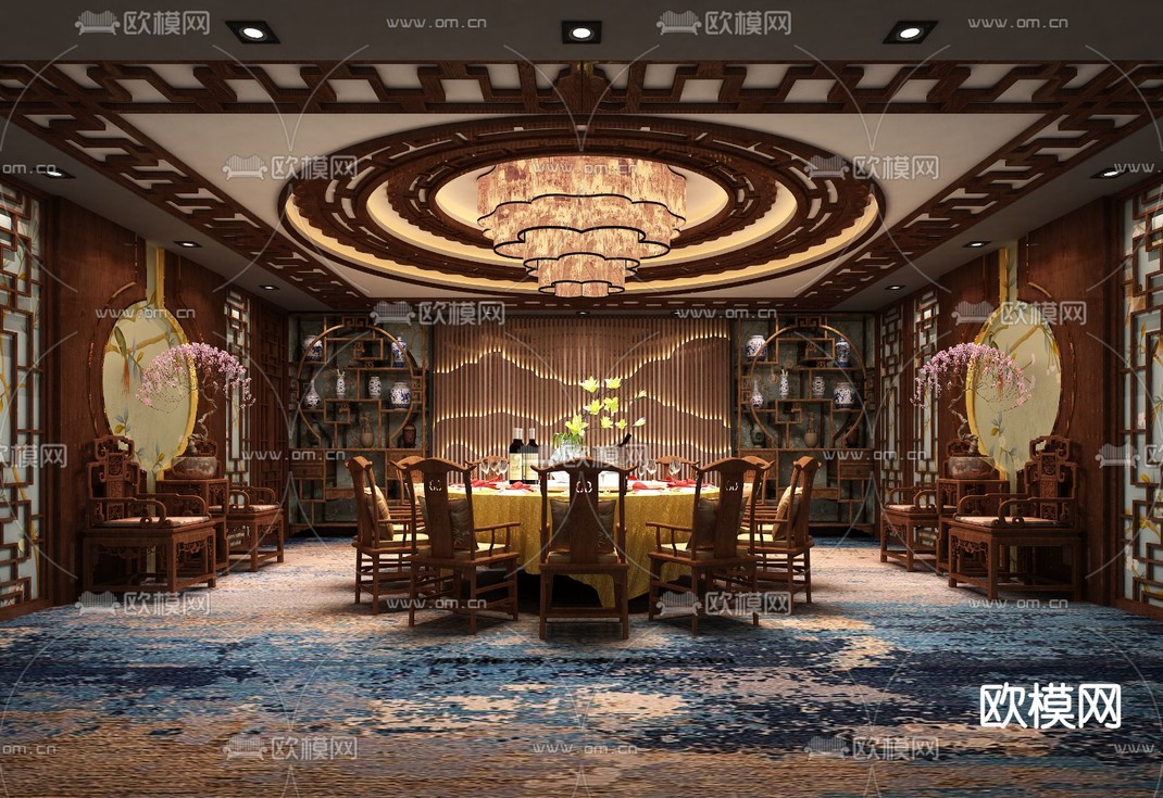 中餐厅包厢 包间 包房免费3d模型下载_ID14165344_3dmax免费模型-欧模网