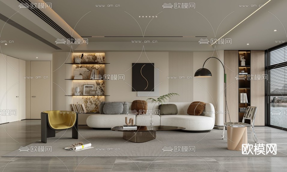 奶油风客厅3d模型下载(渲染图1)