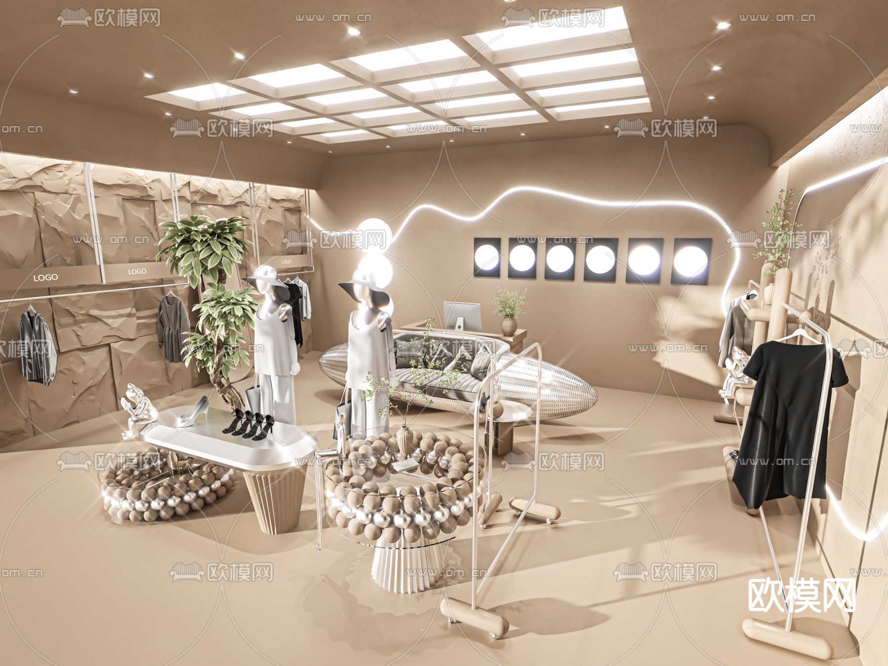 侘寂服装店 女装店3d模型下载_ID14193657_3dmax免费模型-欧模网