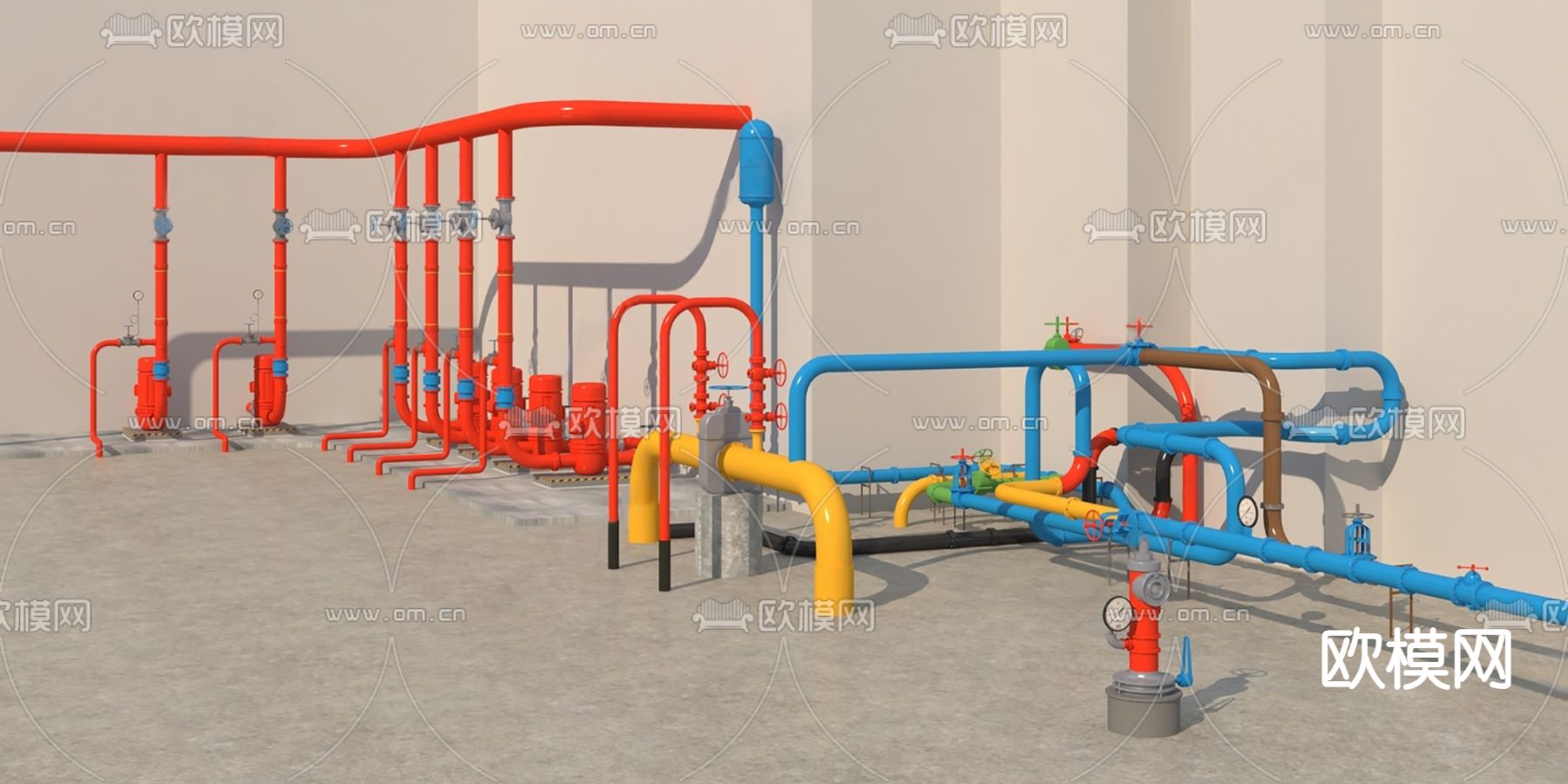 工业风管道3d模型下载