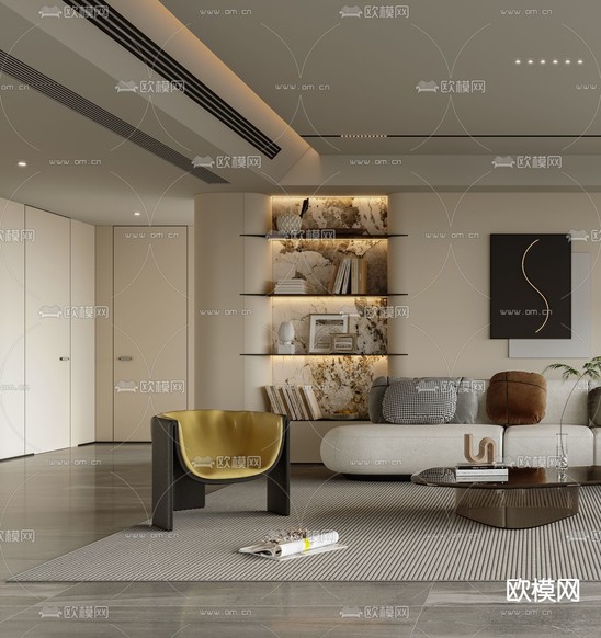 奶油风客厅3d模型下载(渲染图2)