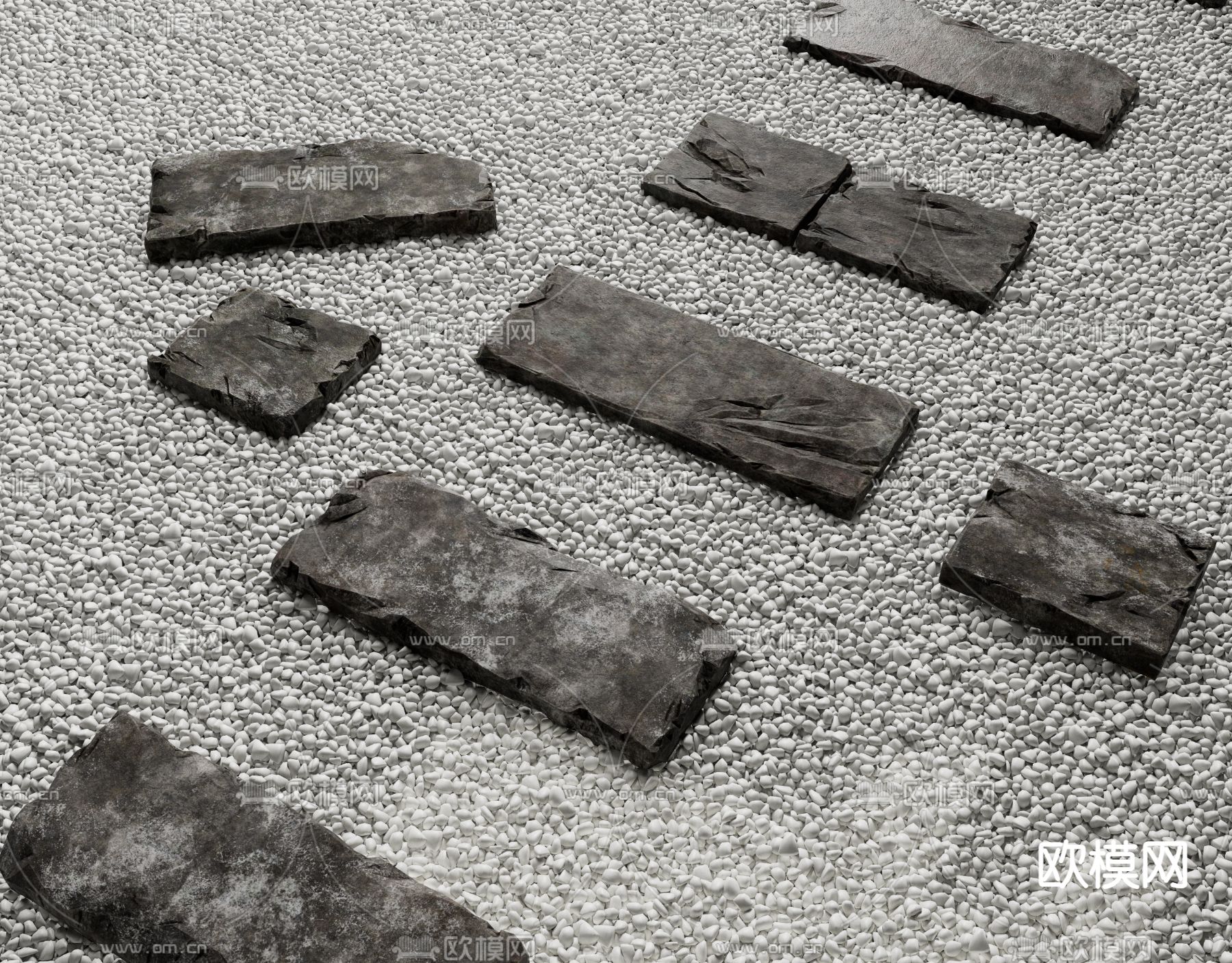 景观汀步 青石板 鹅软石3d模型下载