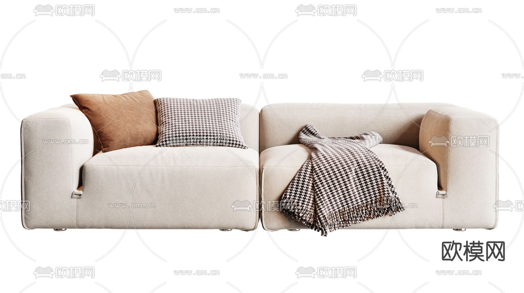 奶油风双人沙发3d模型下载