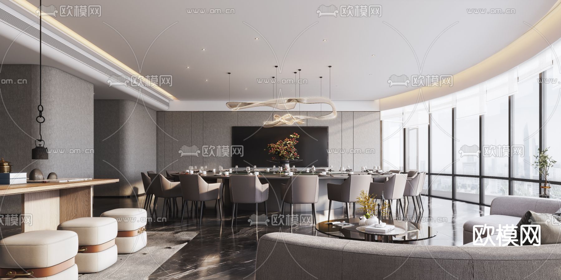 现代餐厅包房su模型下载（渲染图1）