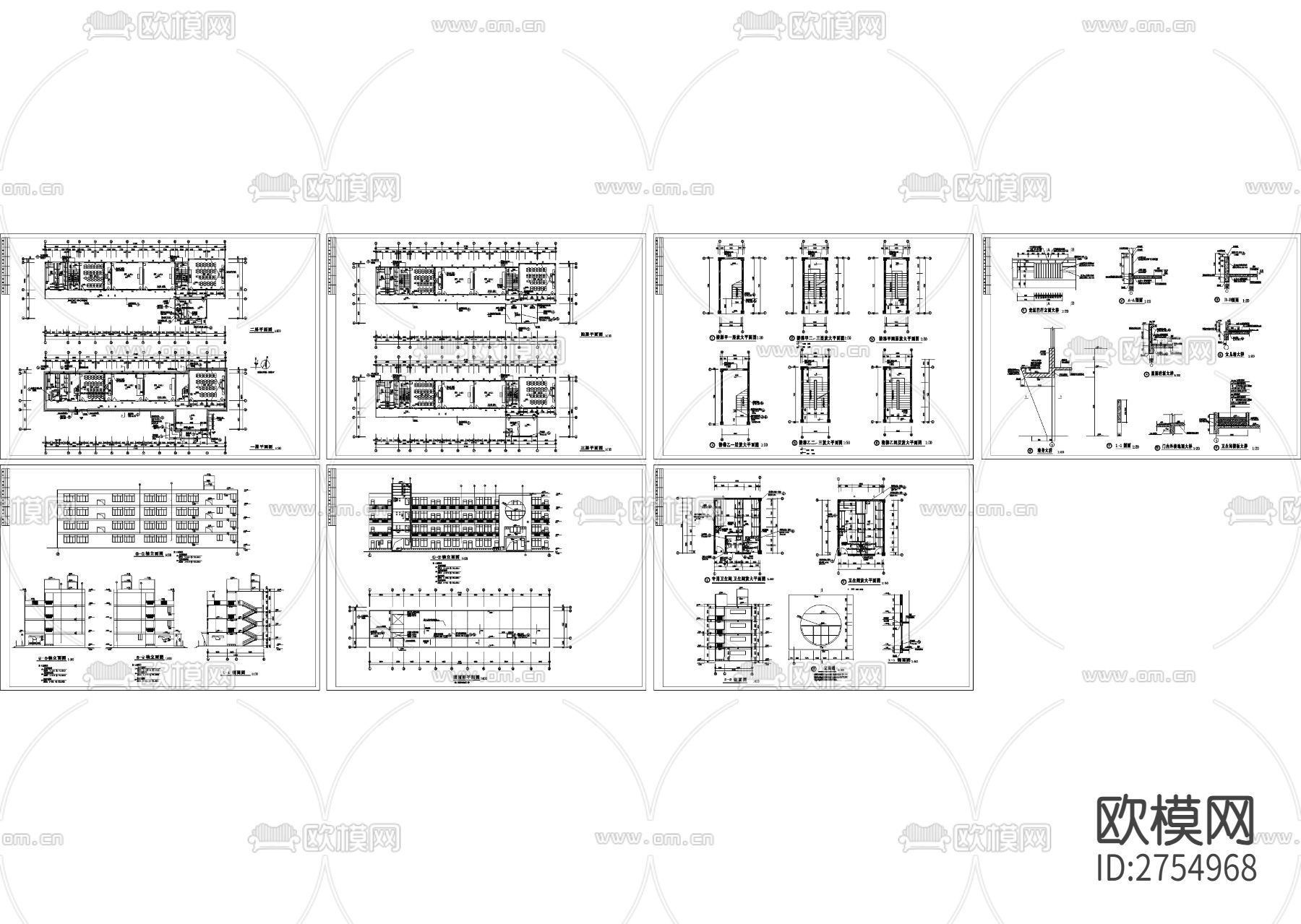 小学四层教学楼建筑CAD施工图下载（渲染图9）