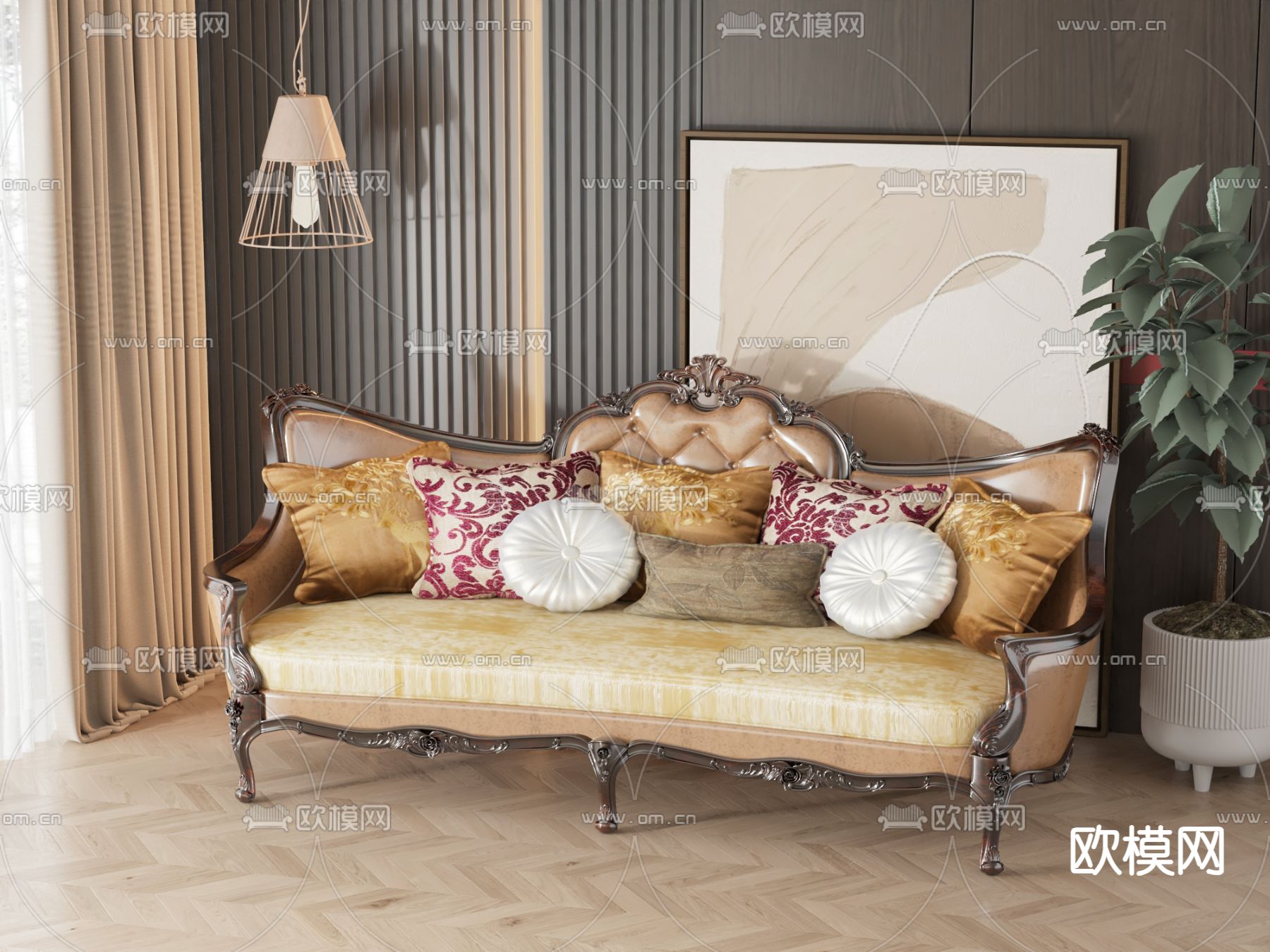 美式双人沙发3d模型下载
