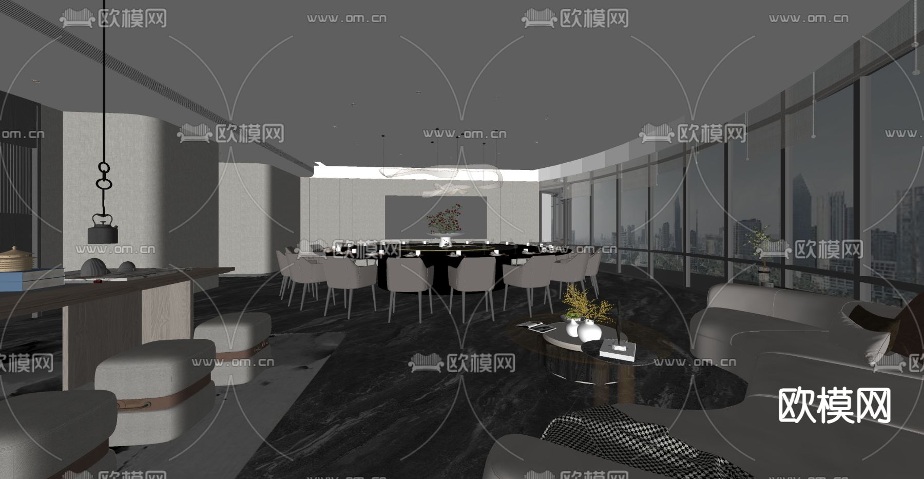现代餐厅包房su模型下载（渲染图2）