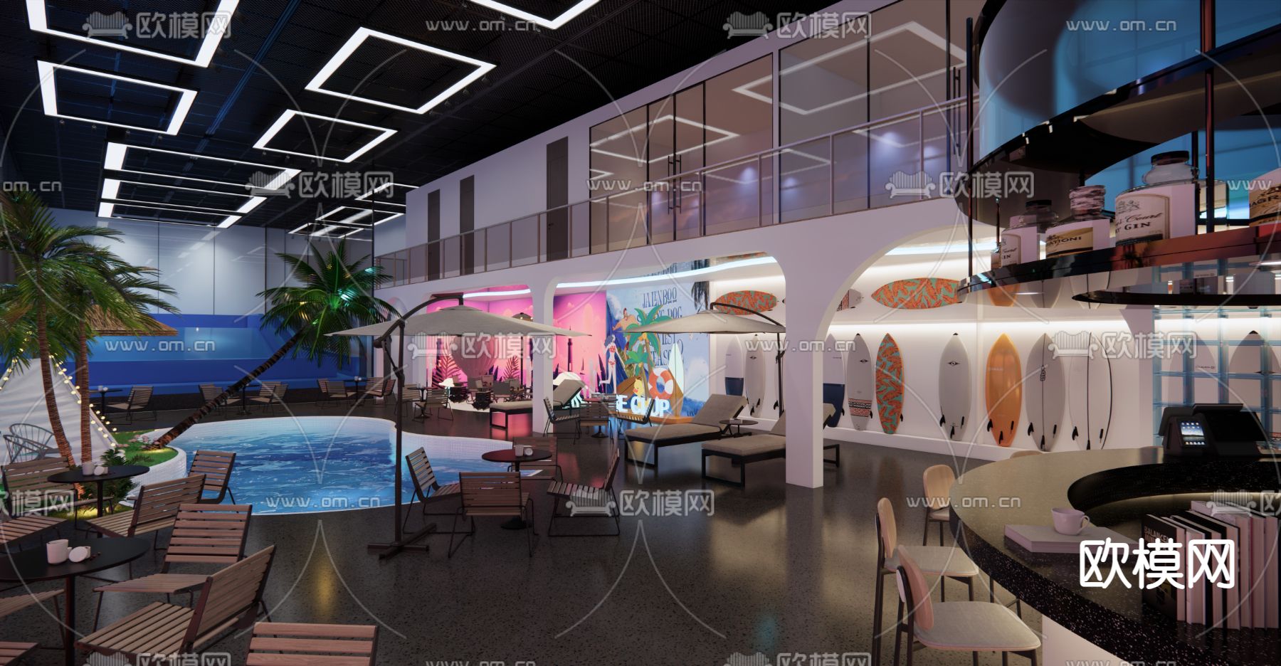 冲浪馆 泳池馆su模型下载（渲染图2）