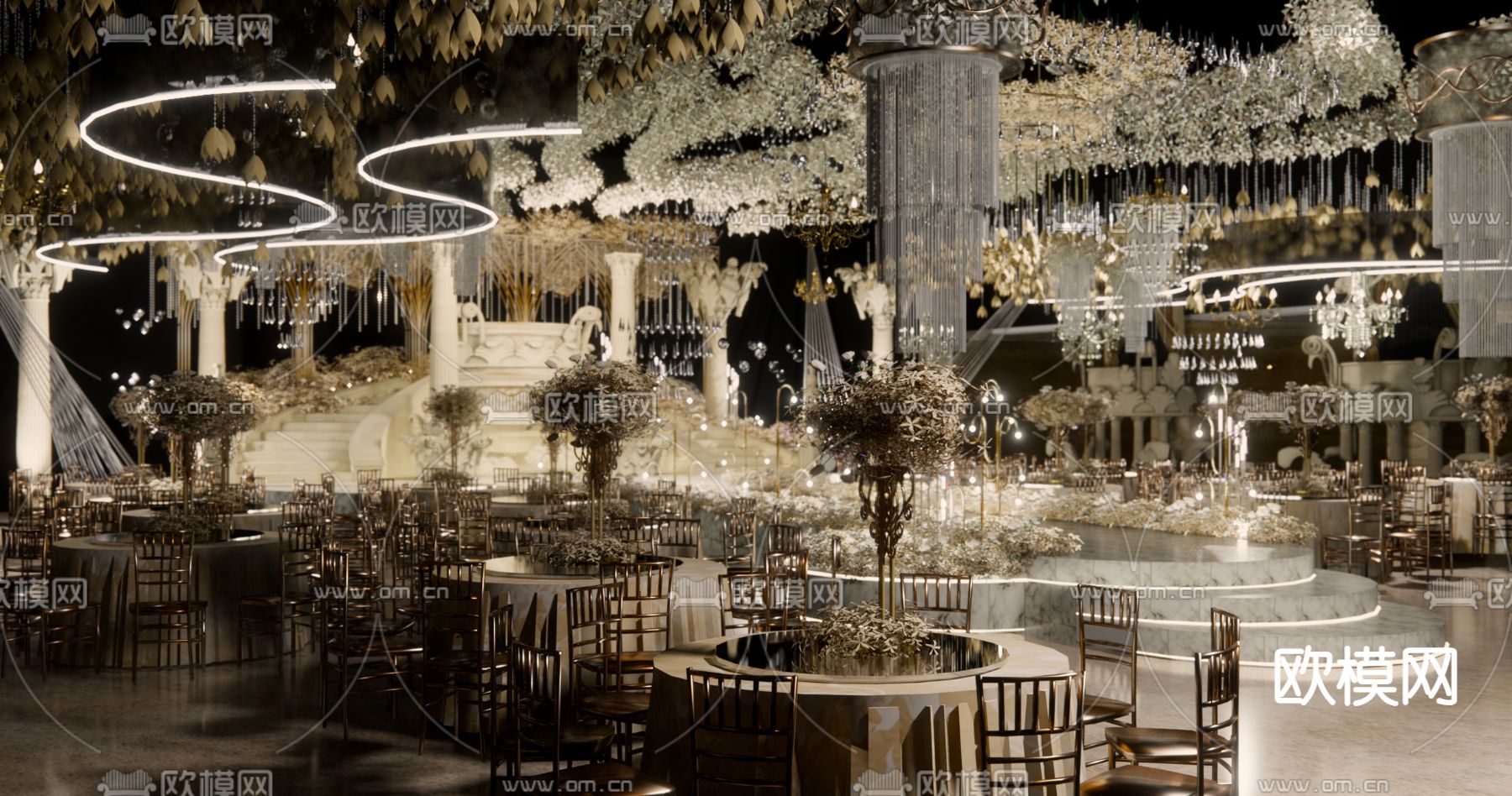 欧式宴会厅su模型下载（渲染图2）