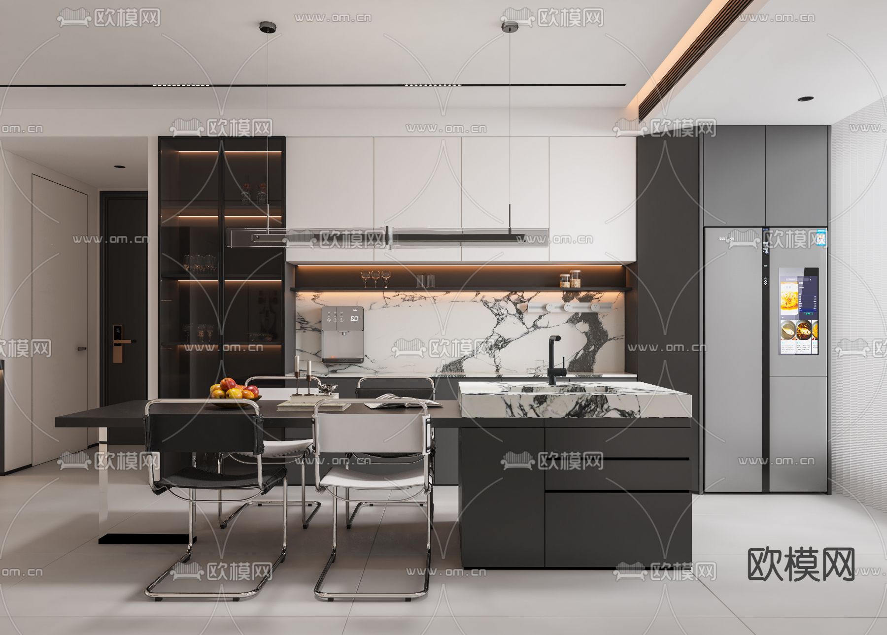 中岛餐厅su模型下载（渲染图1）