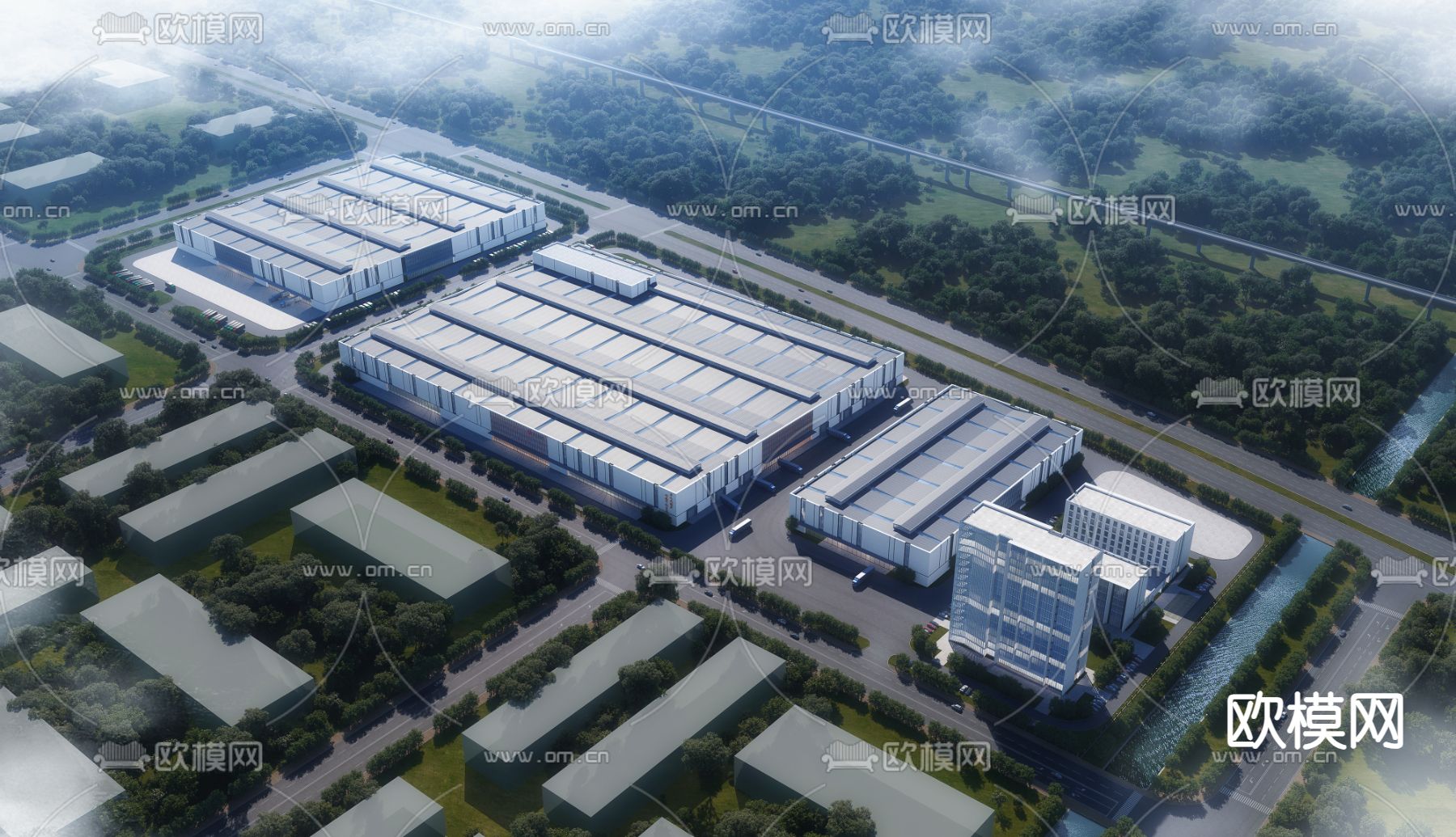 厂房鸟瞰3d模型下载