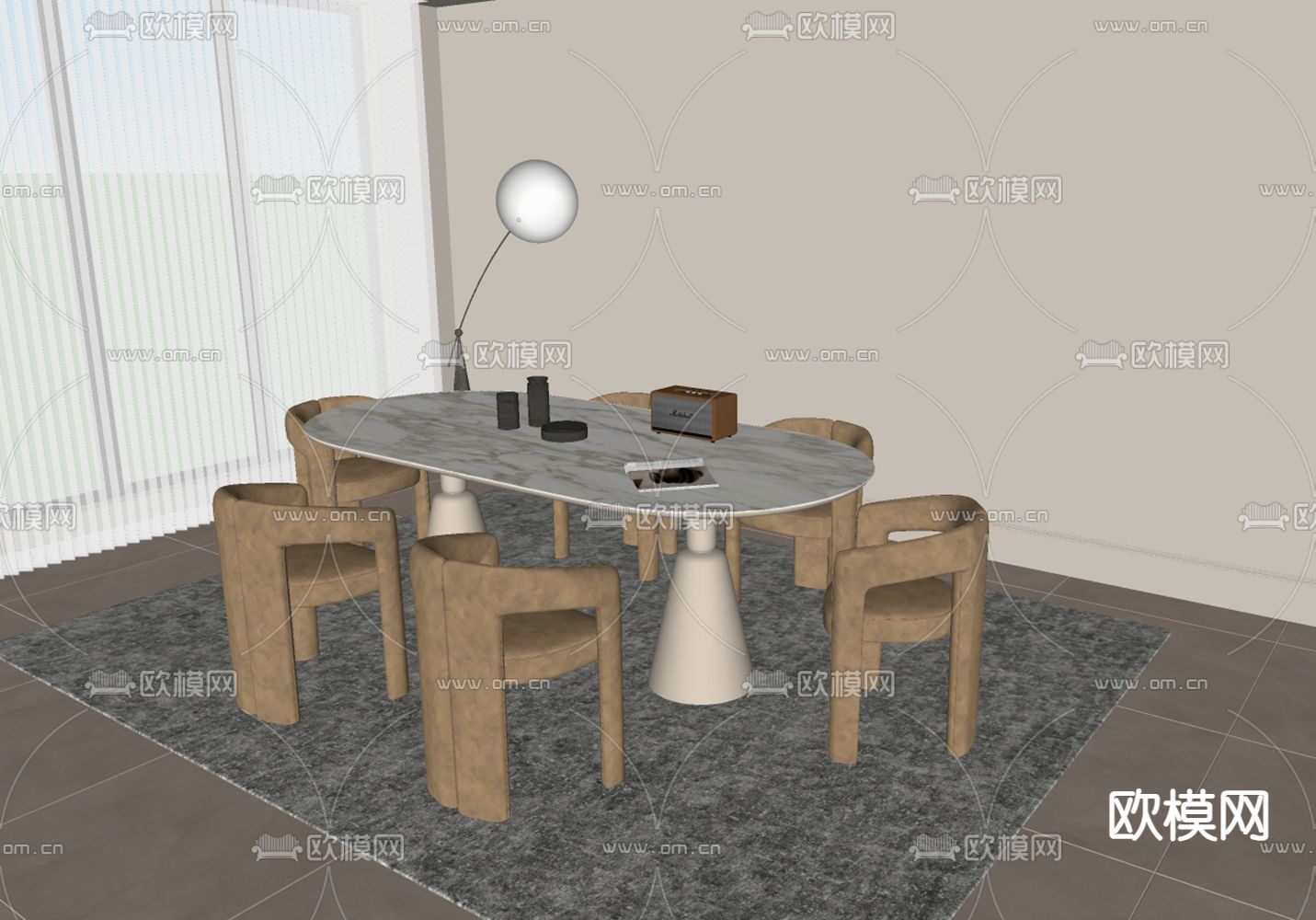 cassina 餐桌椅su模型下载（渲染图2）