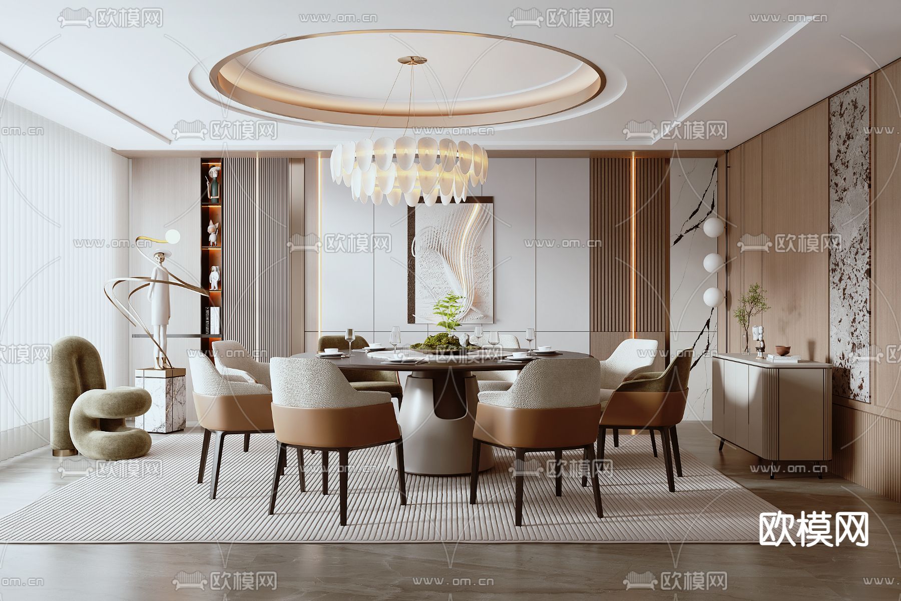现代餐厅包房su模型下载（渲染图1）