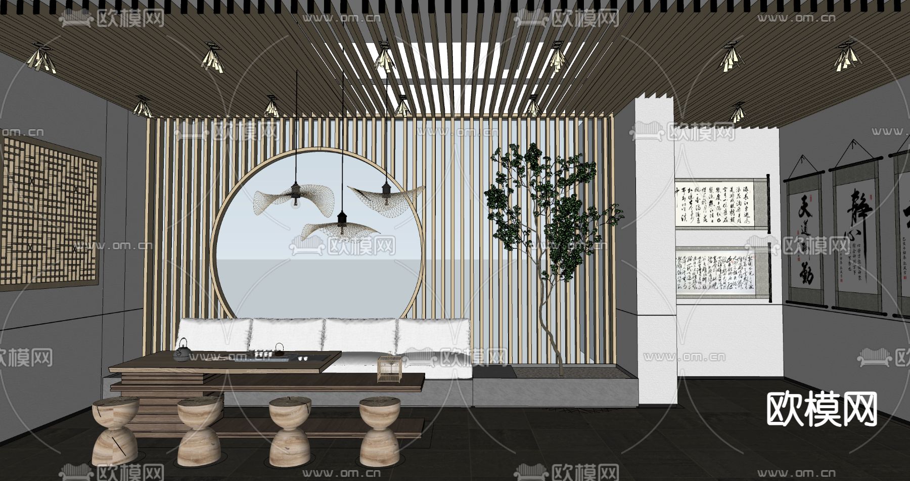 中式茶馆su模型下载（渲染图2）