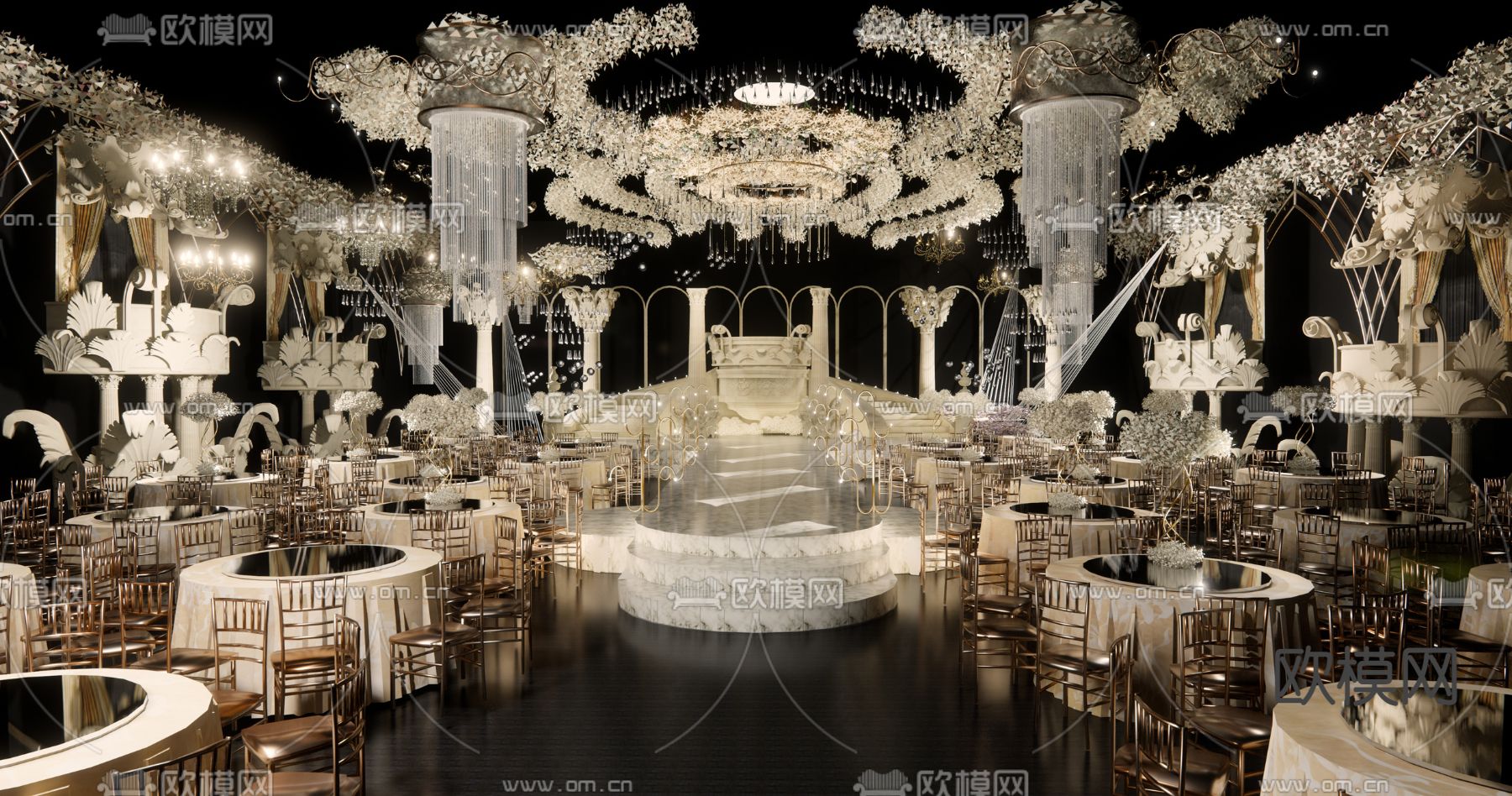 欧式宴会厅su模型下载（渲染图1）