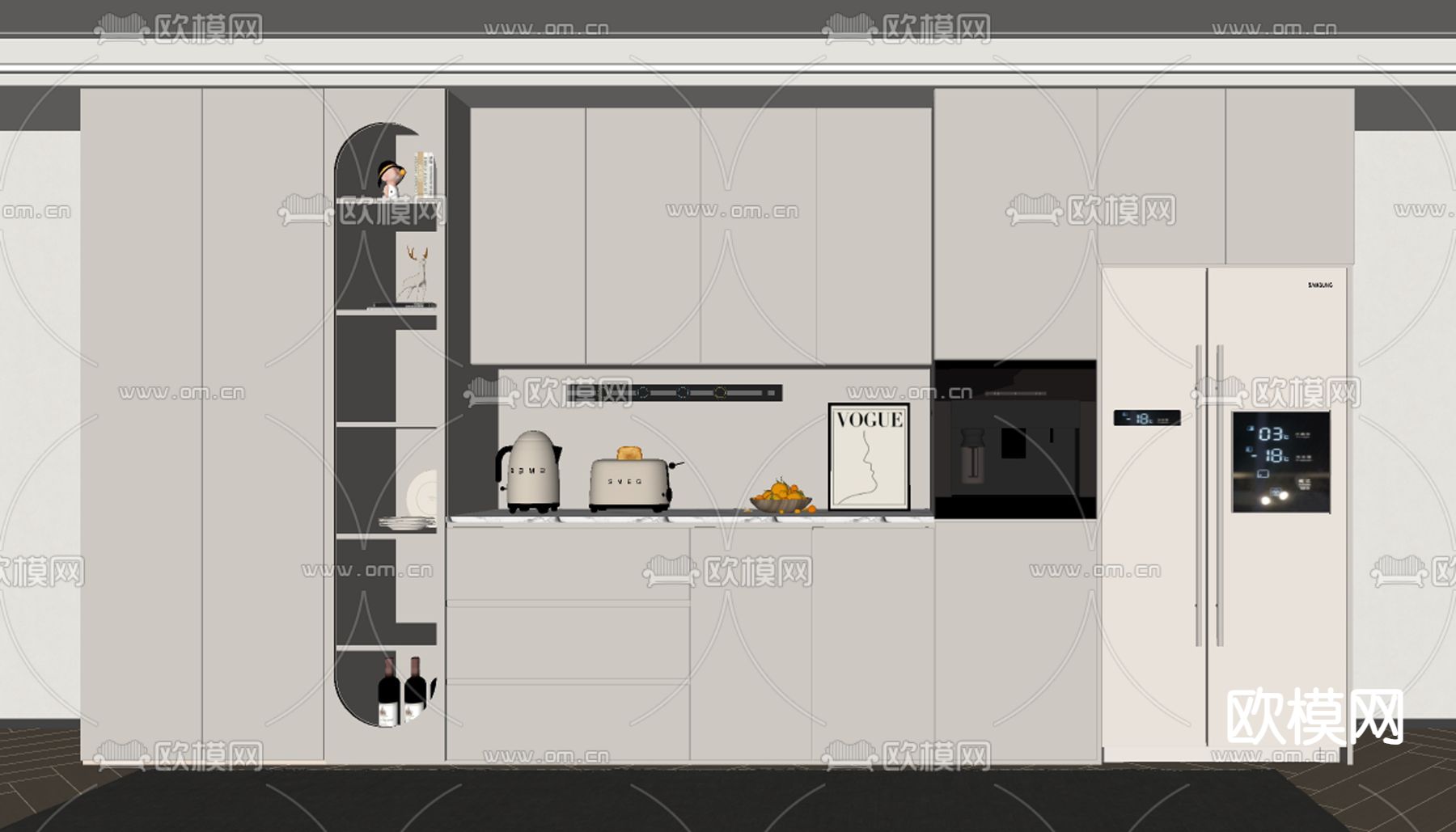 奶油风酒柜 边柜su模型下载（渲染图2）