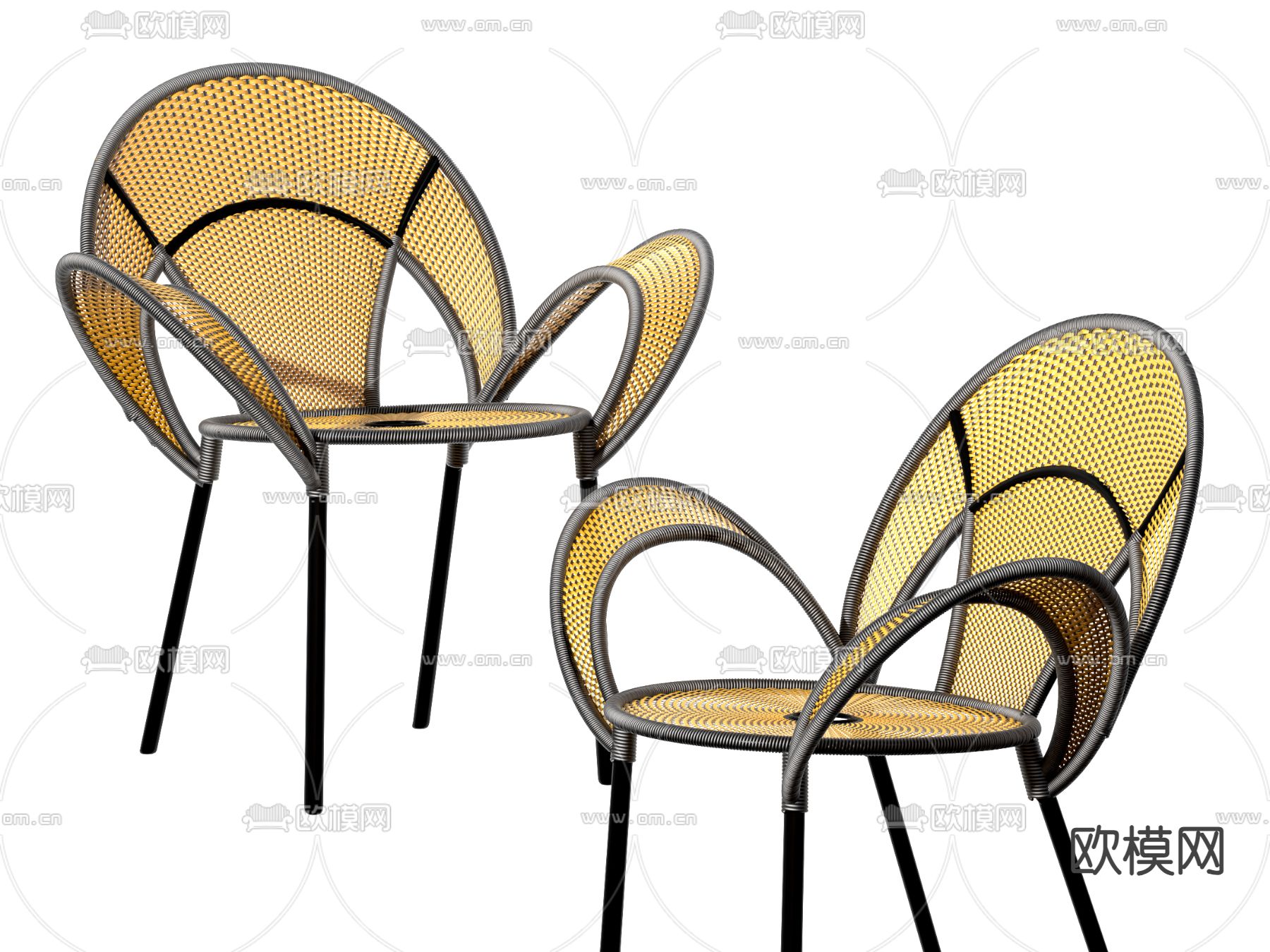 B&B 藤编休闲椅su模型下载（渲染图1）