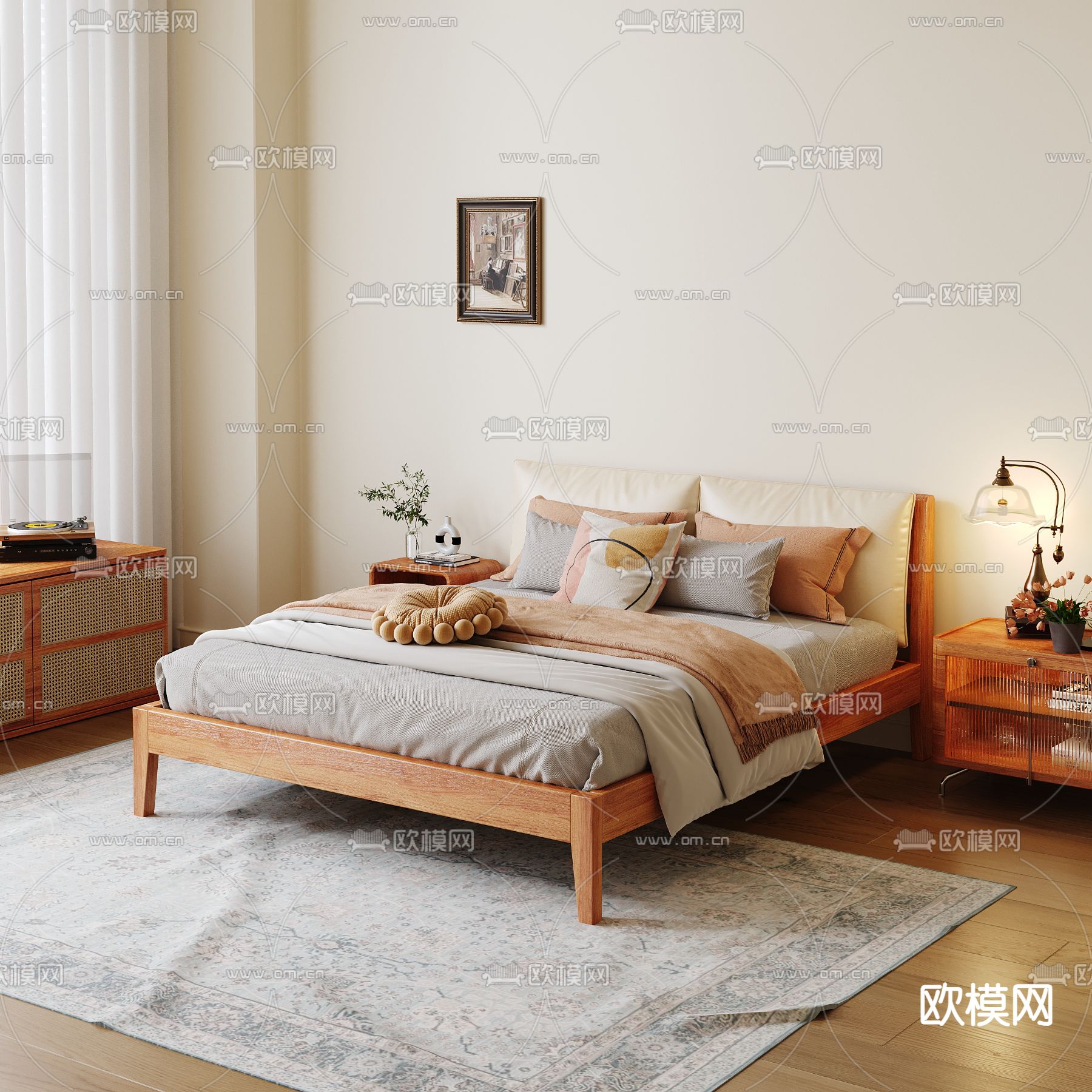 北欧双人床3d模型下载