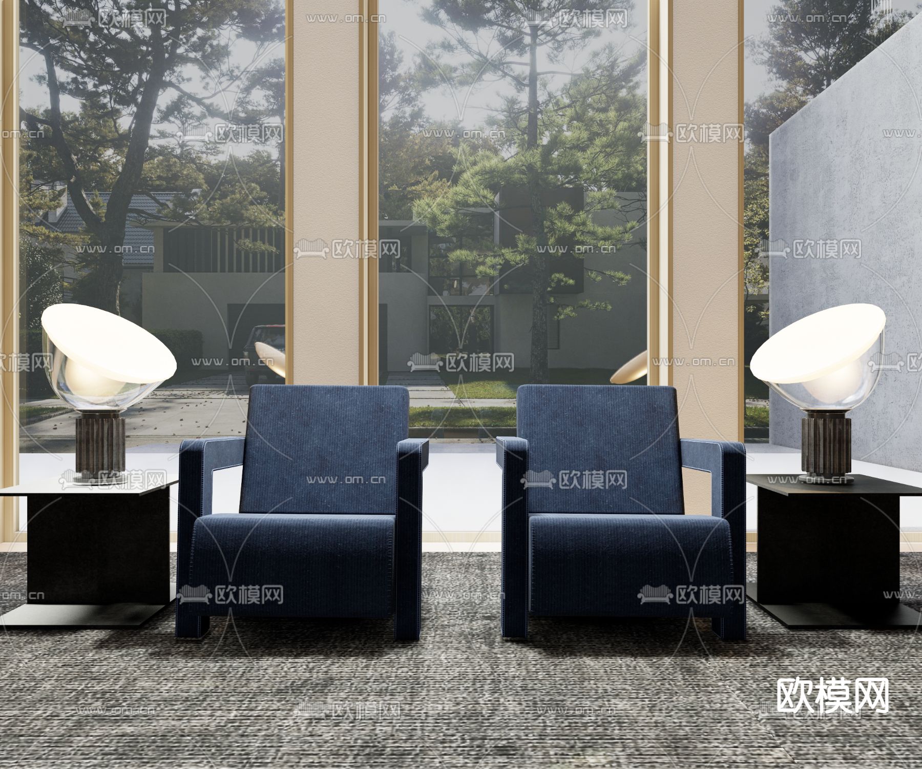 cassina 休闲椅  边几su模型下载（渲染图1）