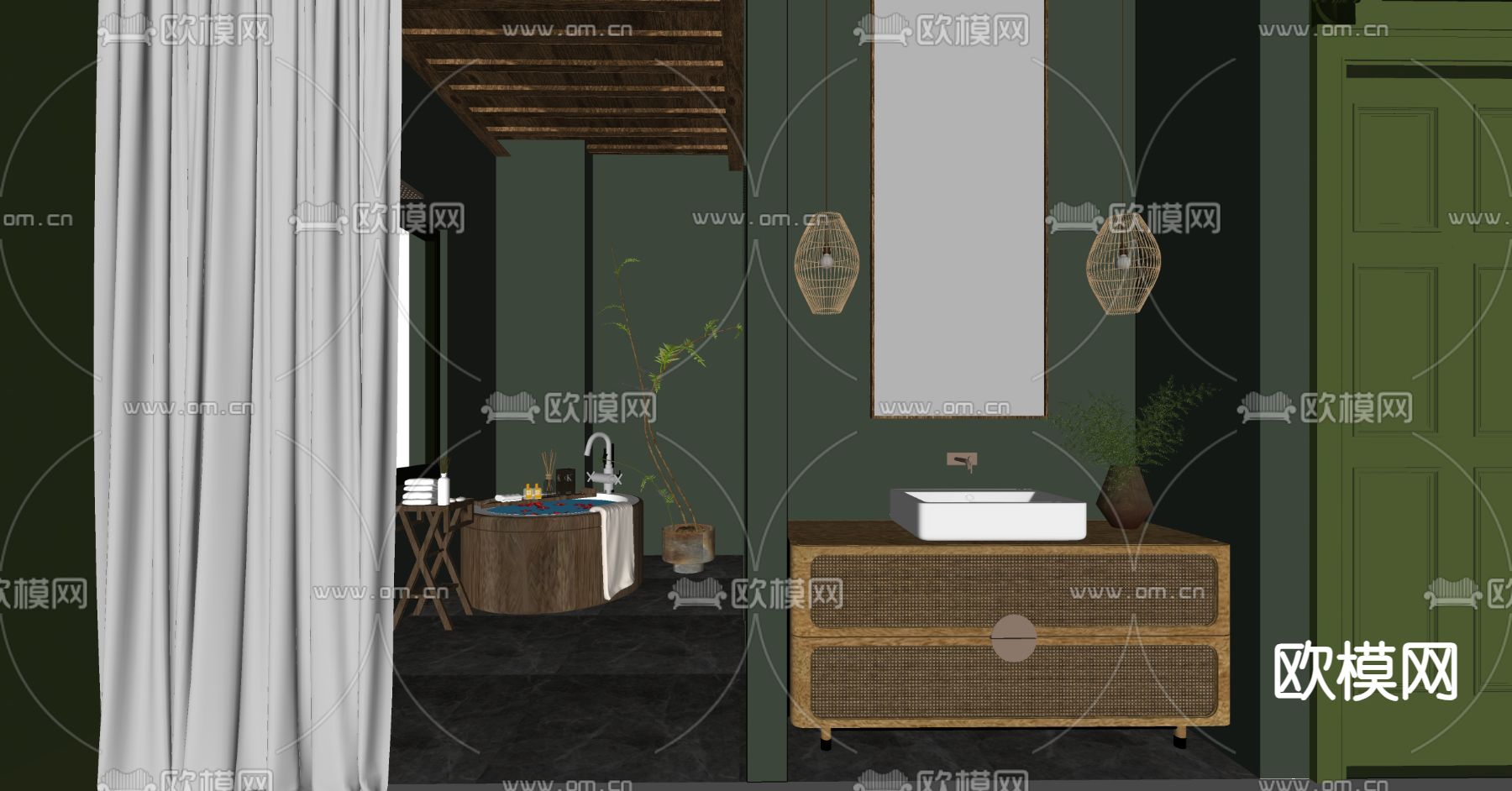 东南亚卫生间 浴室su模型下载（渲染图2）