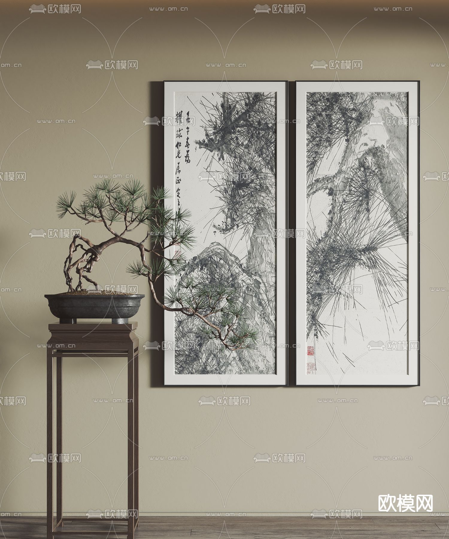 新中式装饰画su模型下载_ID14193831_sketchup模型下载-欧模网