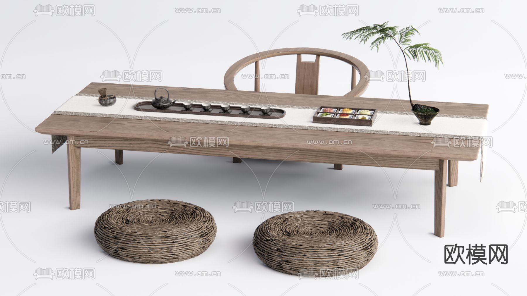 日式茶台 茶桌 榻榻米su模型下载（渲染图1）