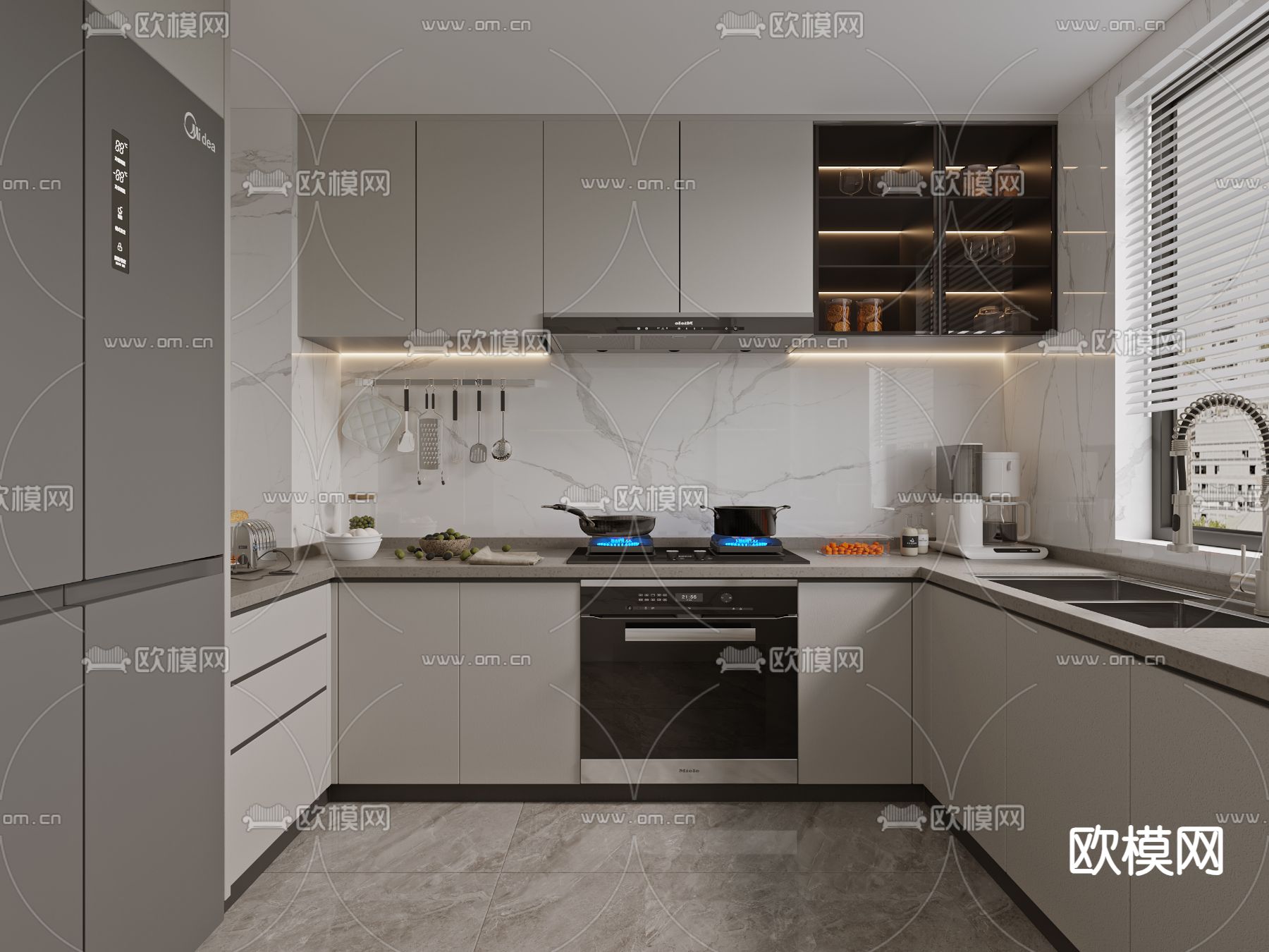 现代厨房 橱柜3d模型下载