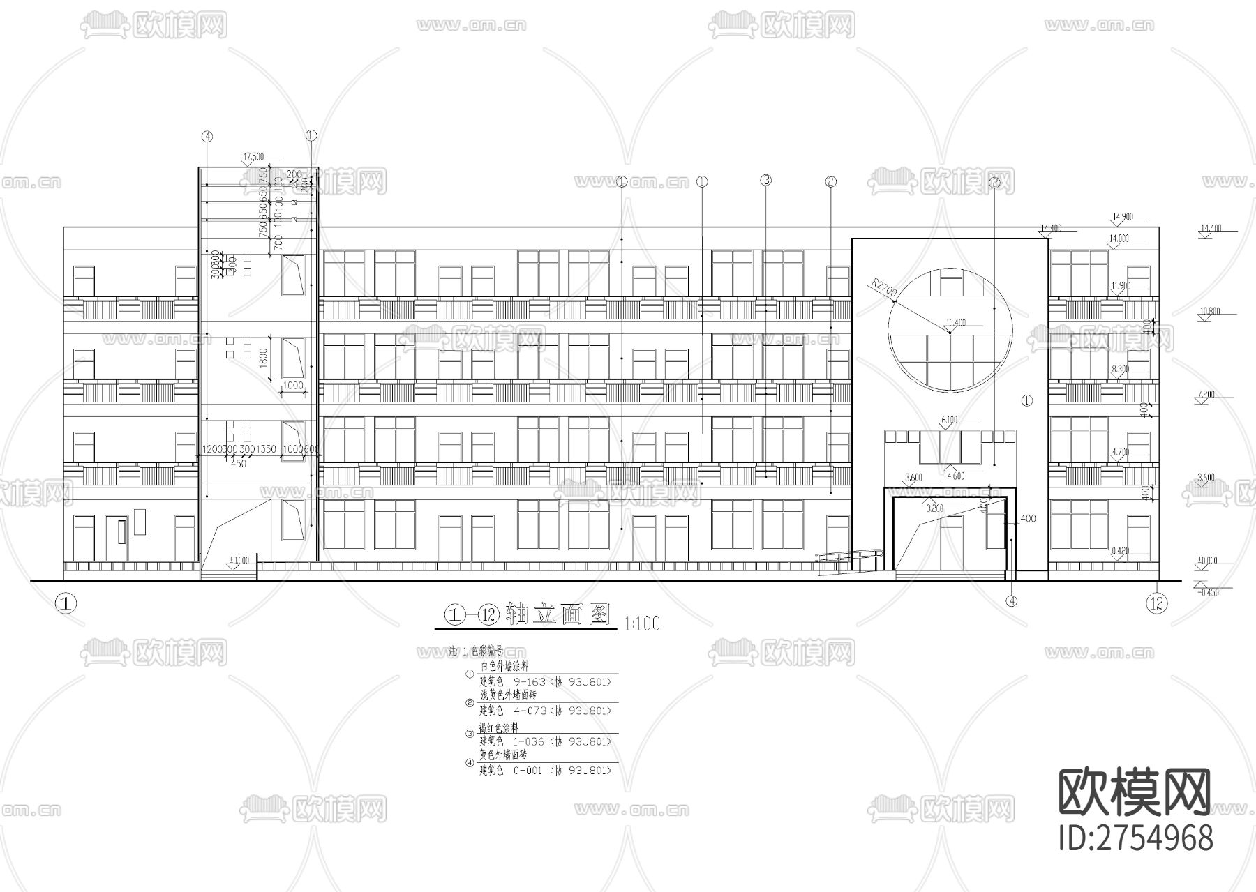 小学四层教学楼建筑CAD施工图下载（渲染图3）