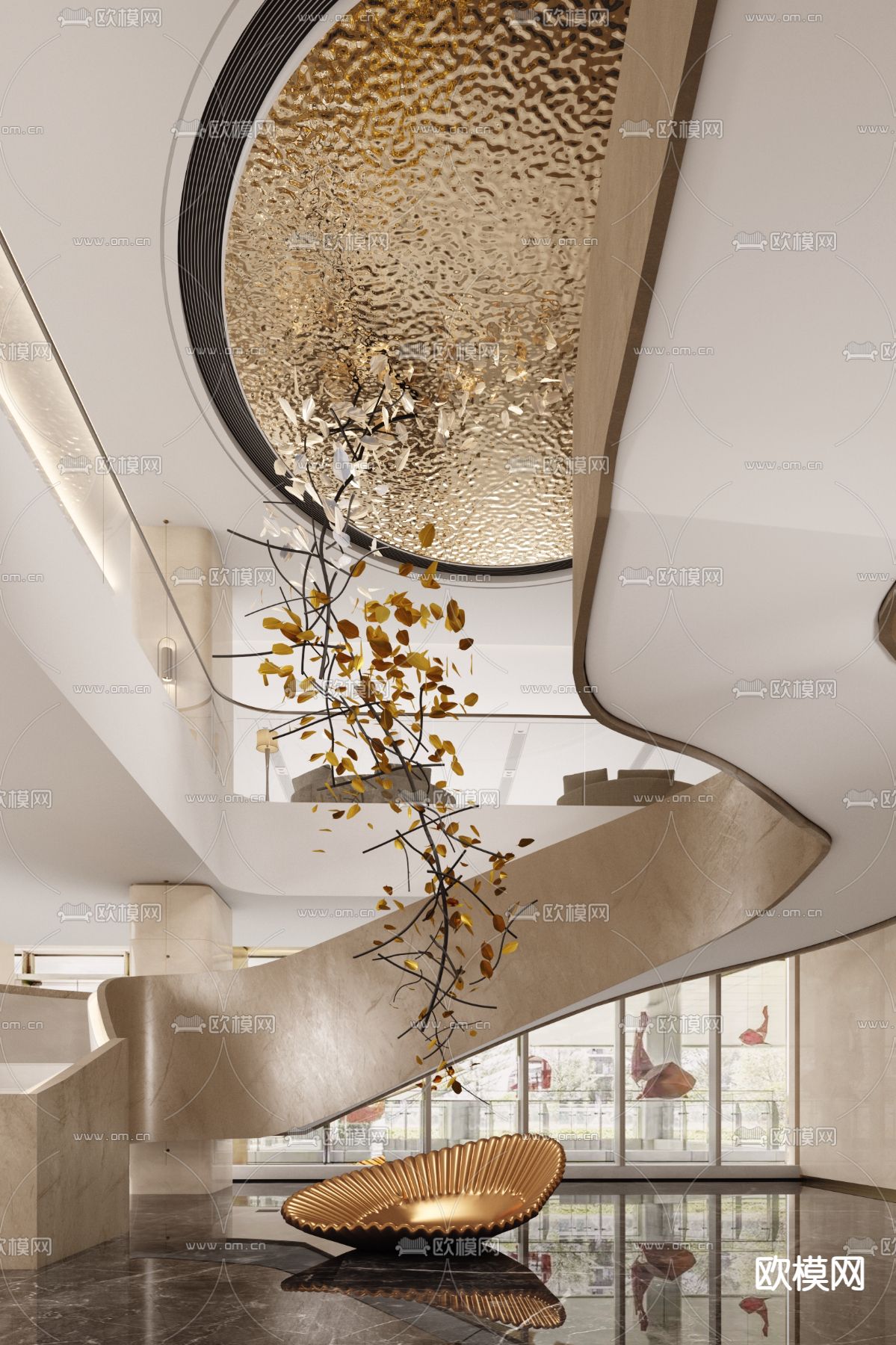 力思国际 酒店大堂楼梯3d模型下载