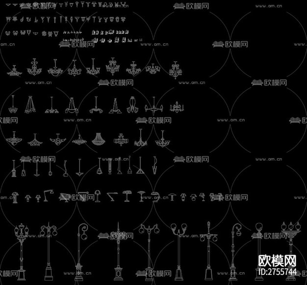 灯具立面图cad图库下载