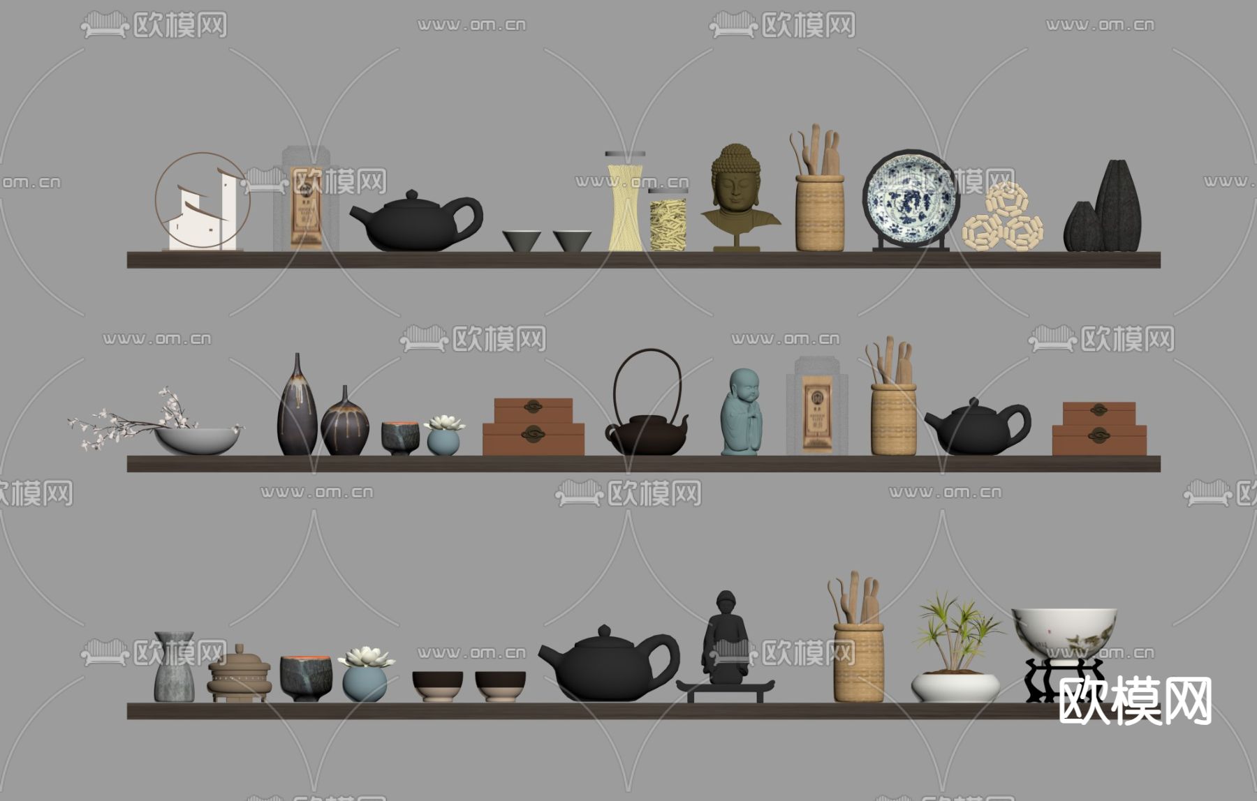新中式茶具 茶饼 茶壶su模型下载（渲染图2）