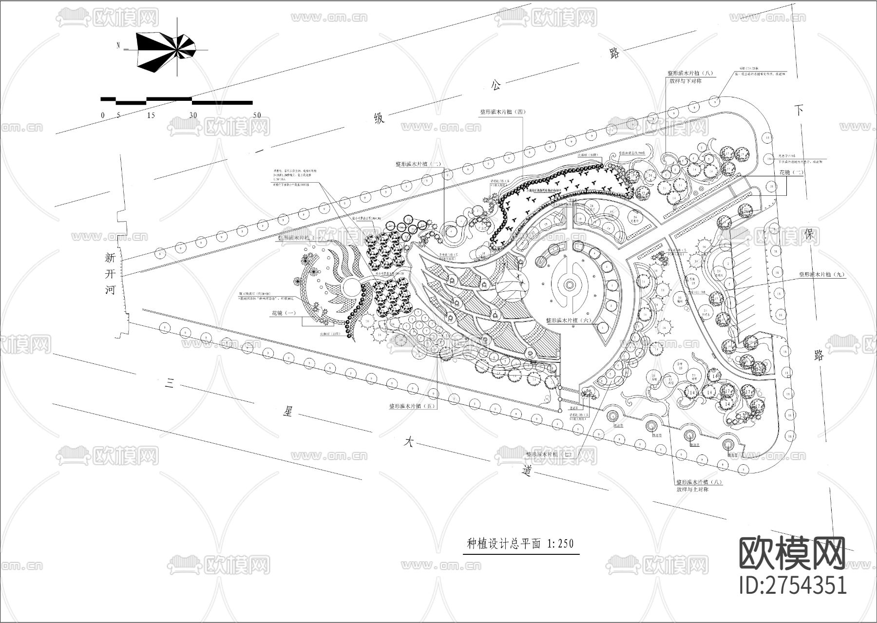 三角地块小公园CAD施工图下载（渲染图1）
