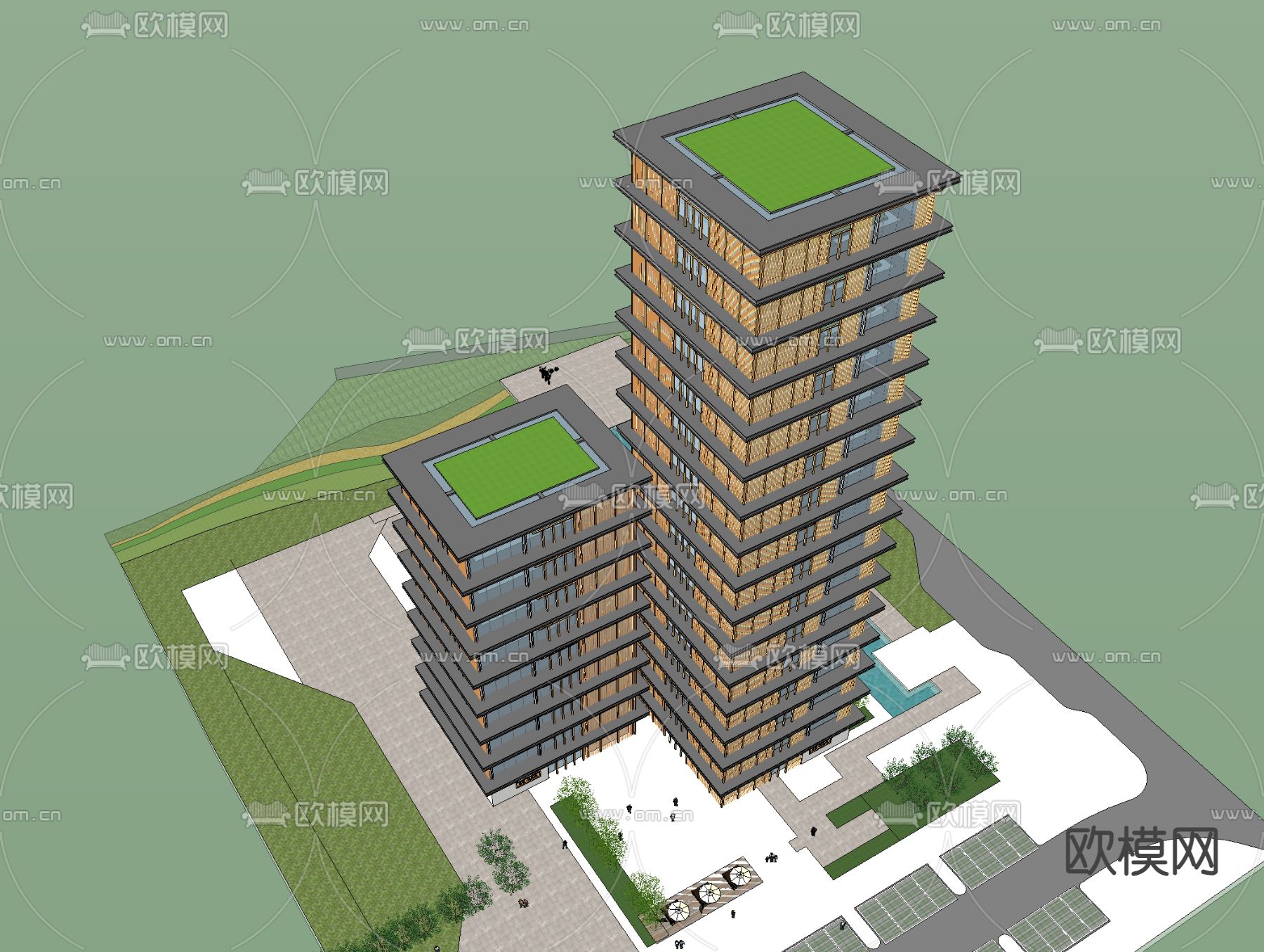 现代高层办公楼su模型下载（渲染图4）