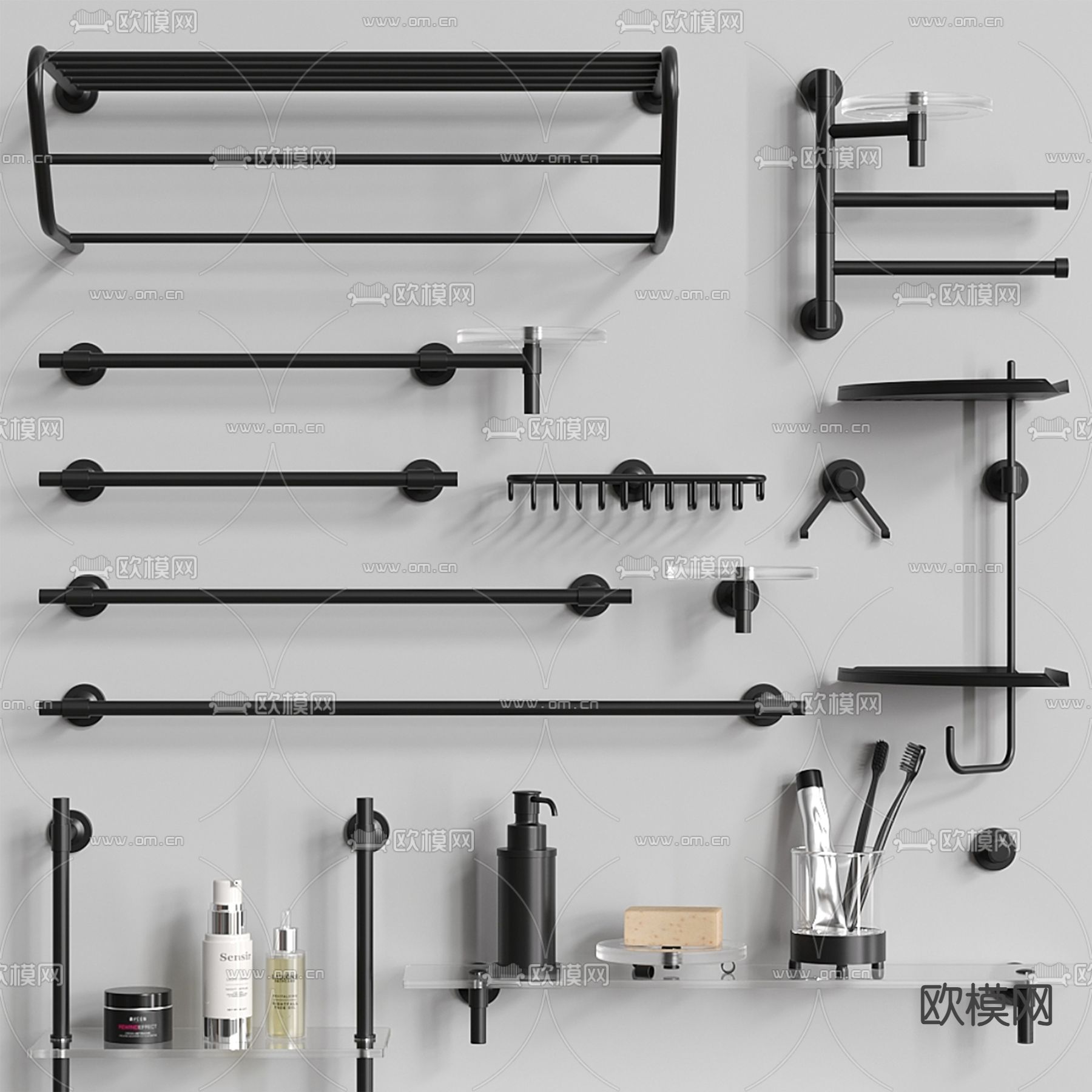卫浴五金 毛巾架 纸巾架 马桶刷3d模型下载（渲染图4）