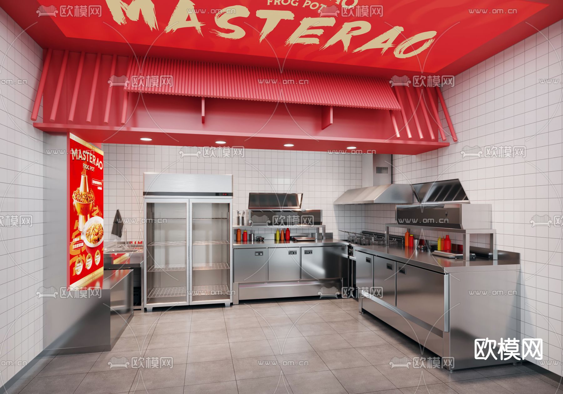 现代餐饮后厨su模型下载（渲染图1）
